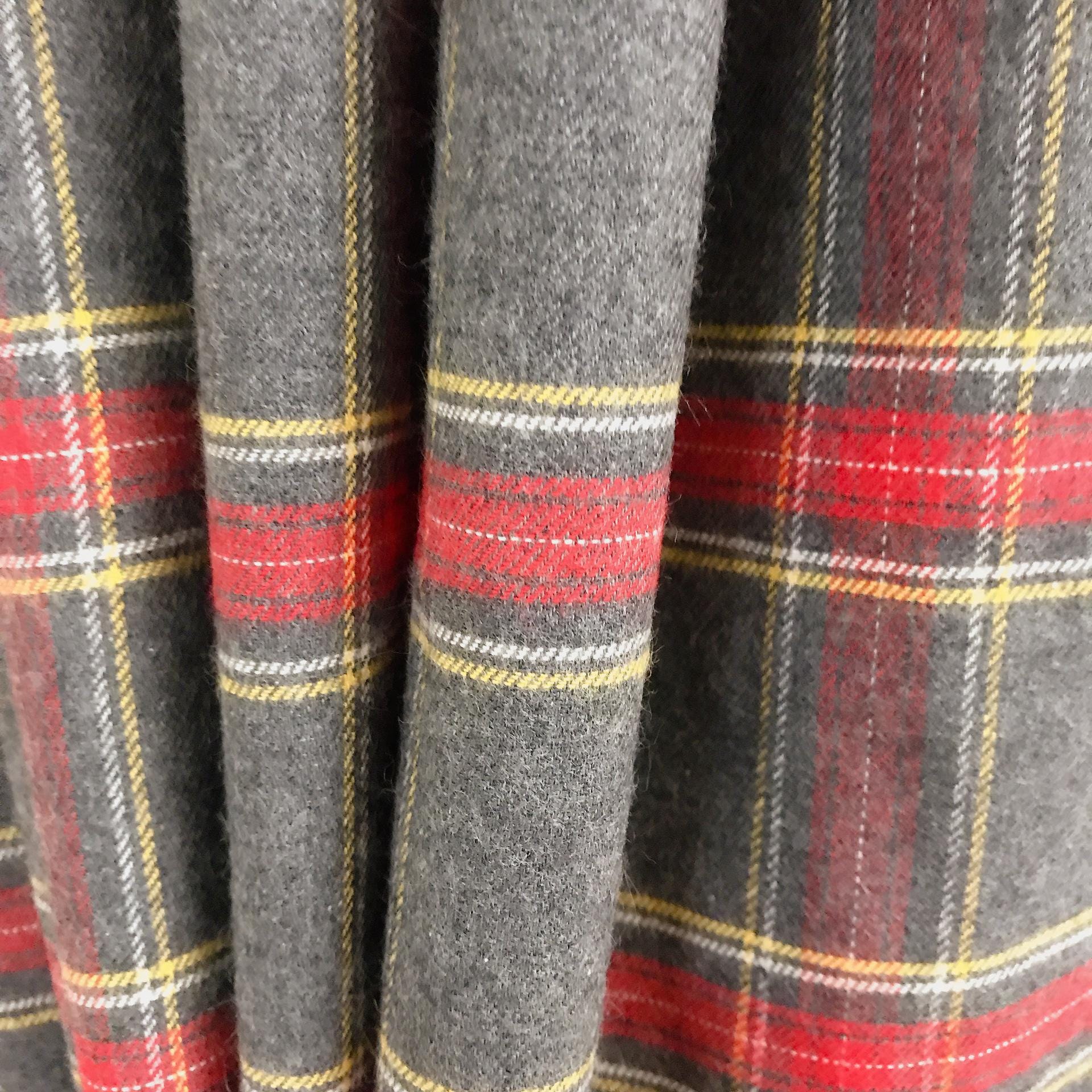 Red Burgundy Yellow Plaid Blushed Curtain on Grey