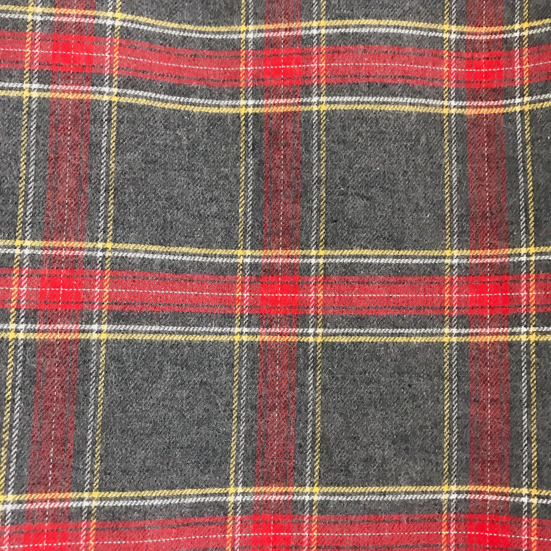 Red Burgundy Yellow Plaid Blushed Curtain on Grey