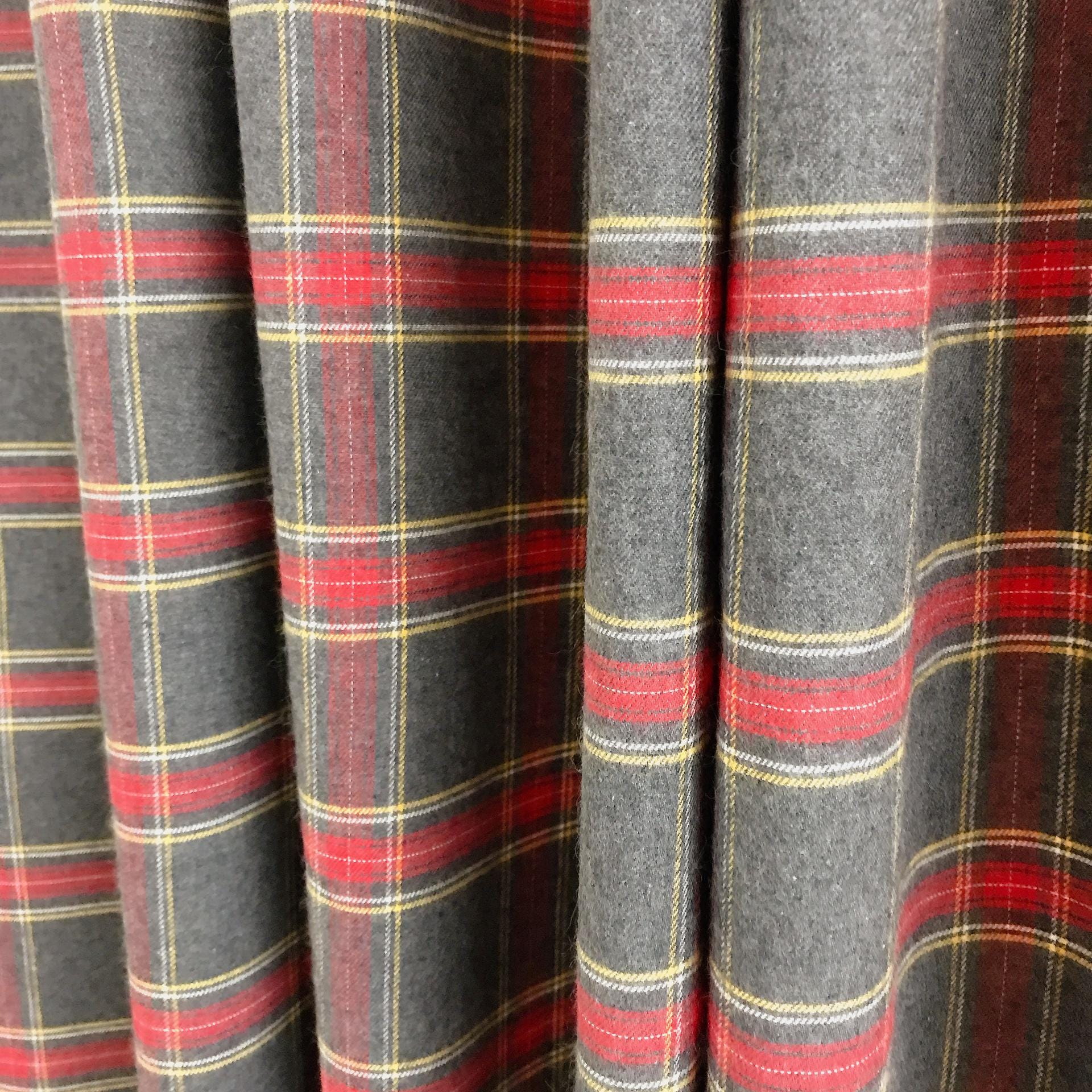 Red Burgundy Yellow Plaid Blushed Curtain on Grey