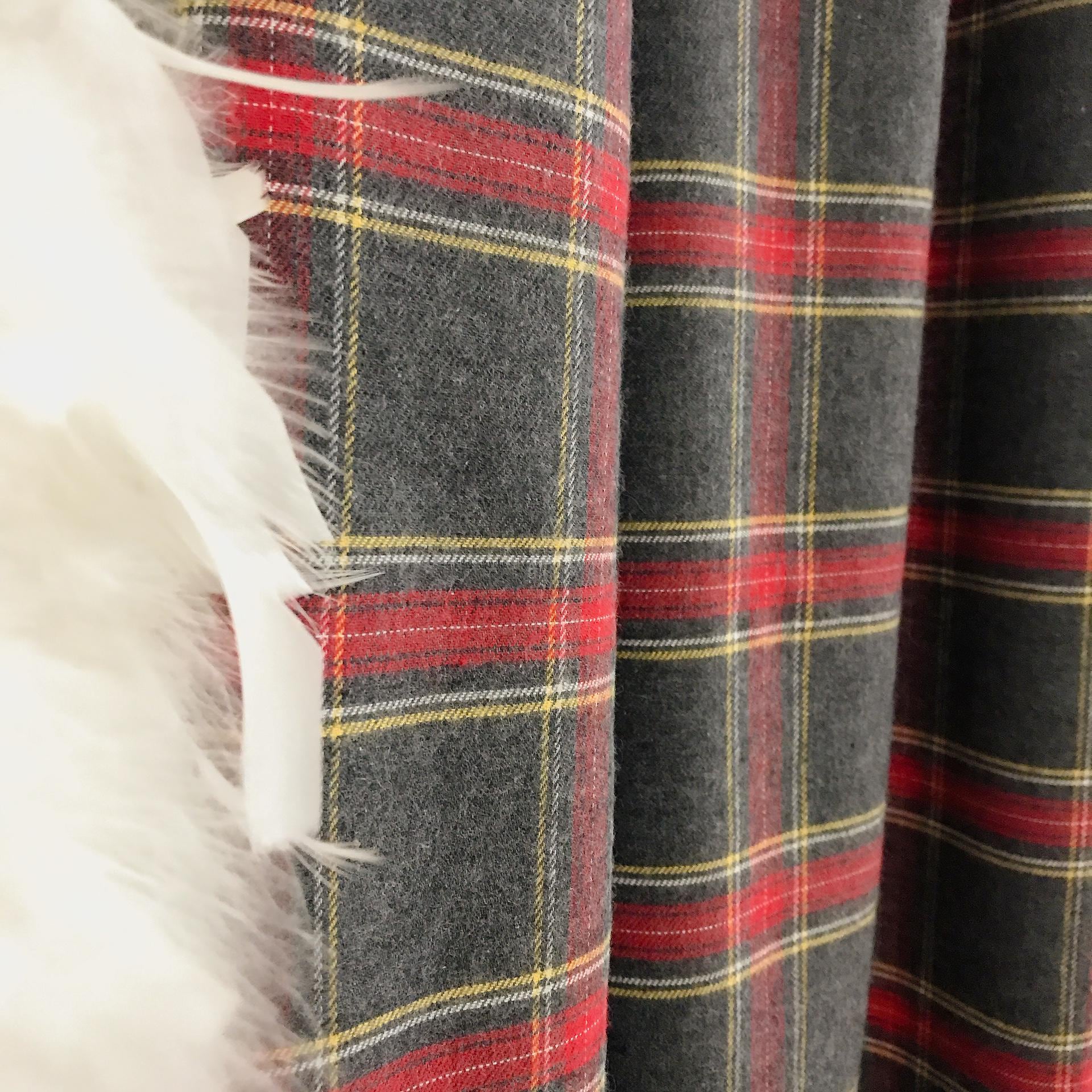 Red Burgundy Yellow Plaid Blushed Curtain on Grey