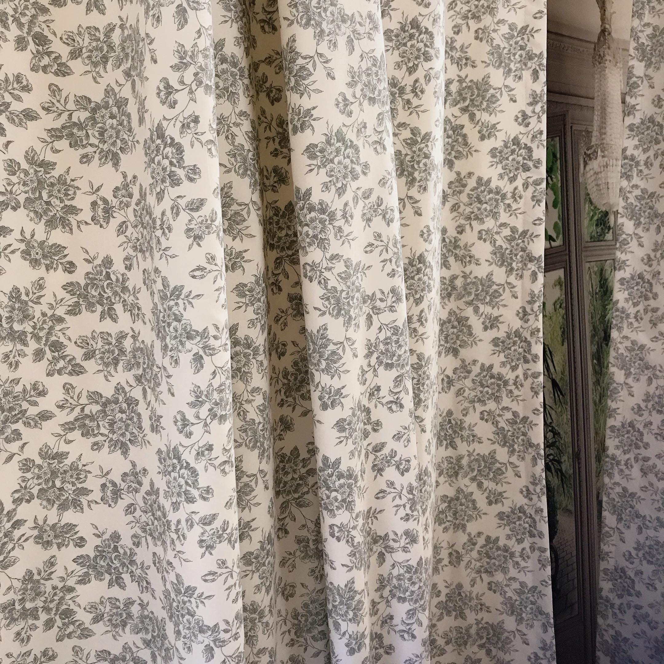 Soft Grey Floral Curtain on Ivory