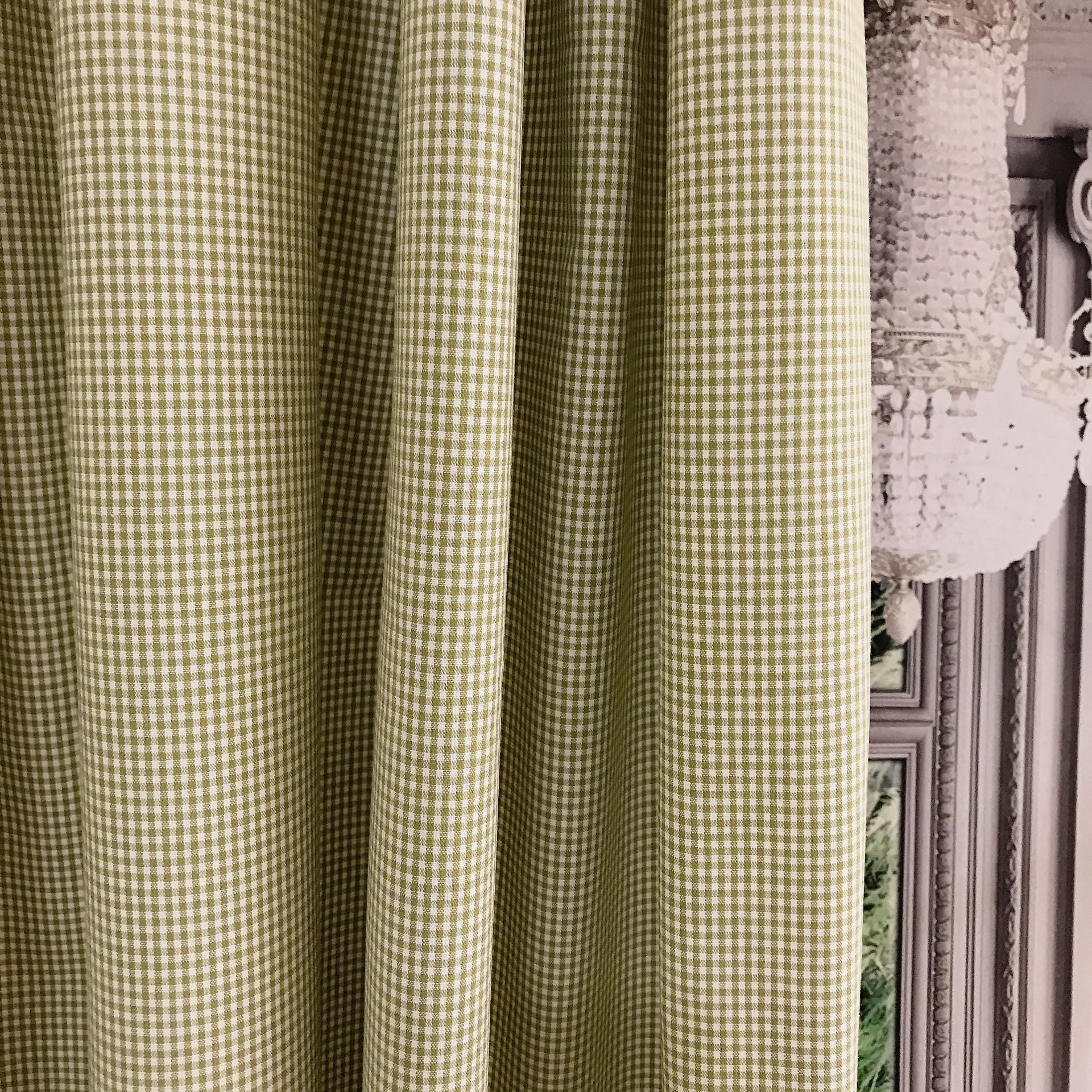 Olive Green Mini Gingham Curtain