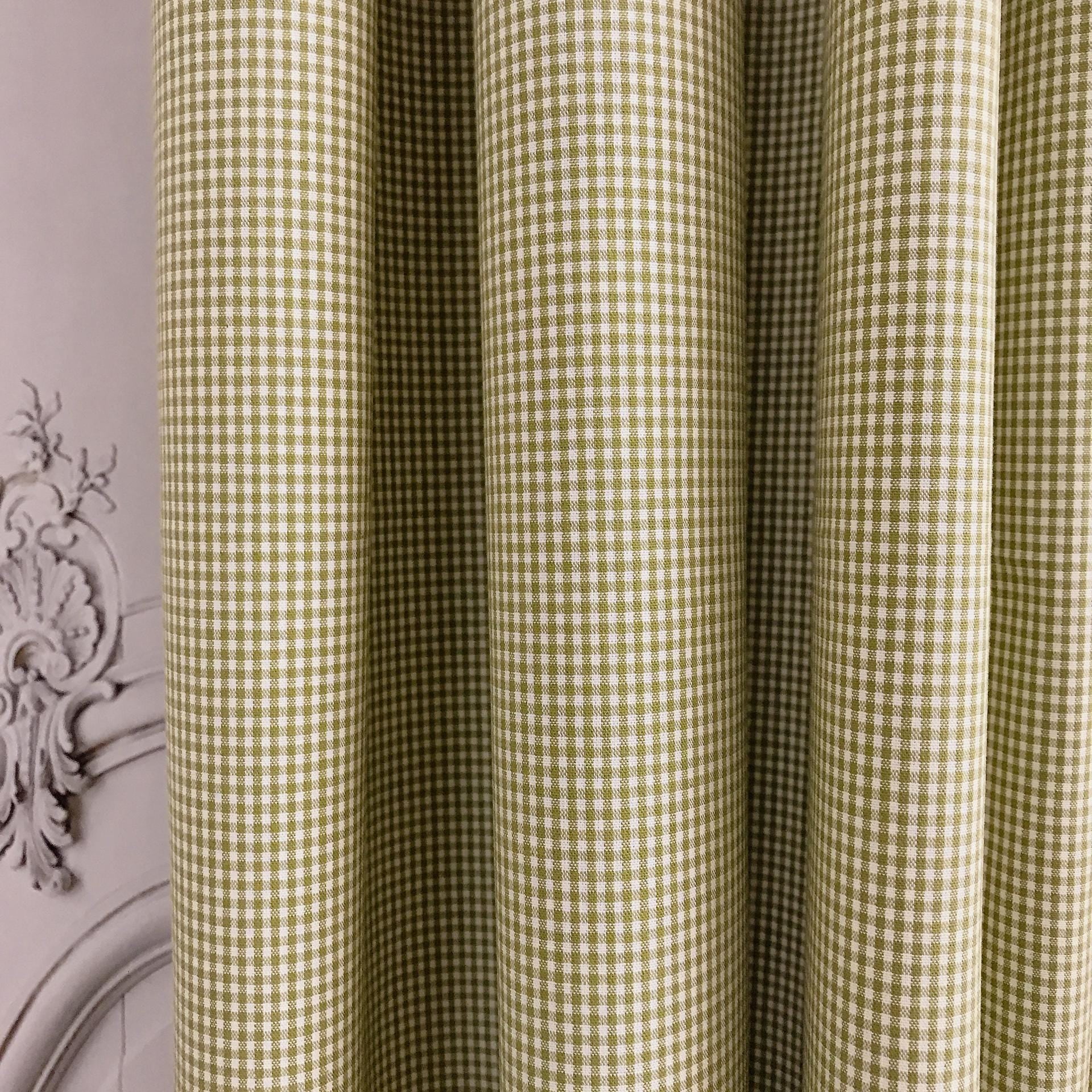 Olive Green Mini Gingham Curtain