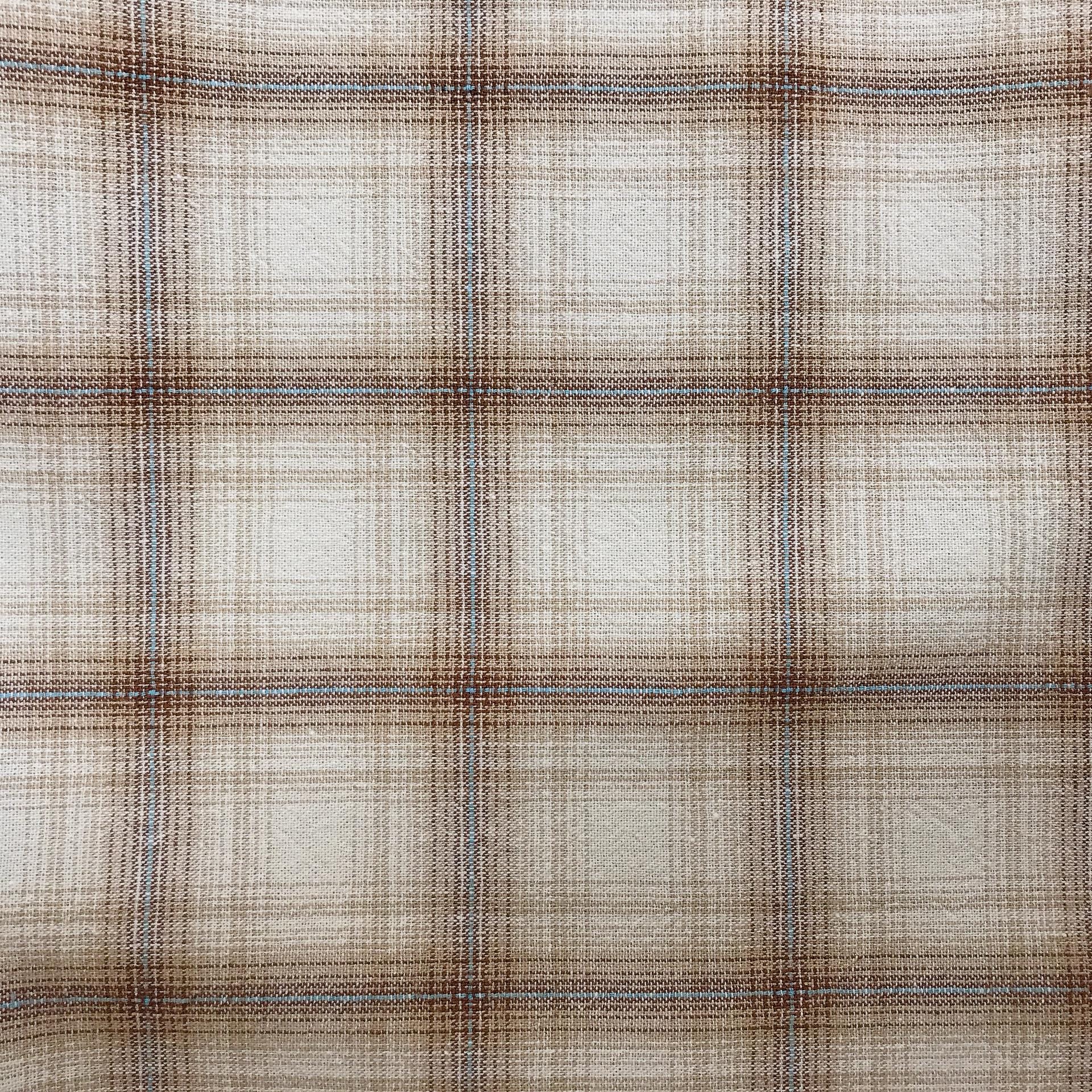 Brown and Blue Plaid Curtain on Natural Beige