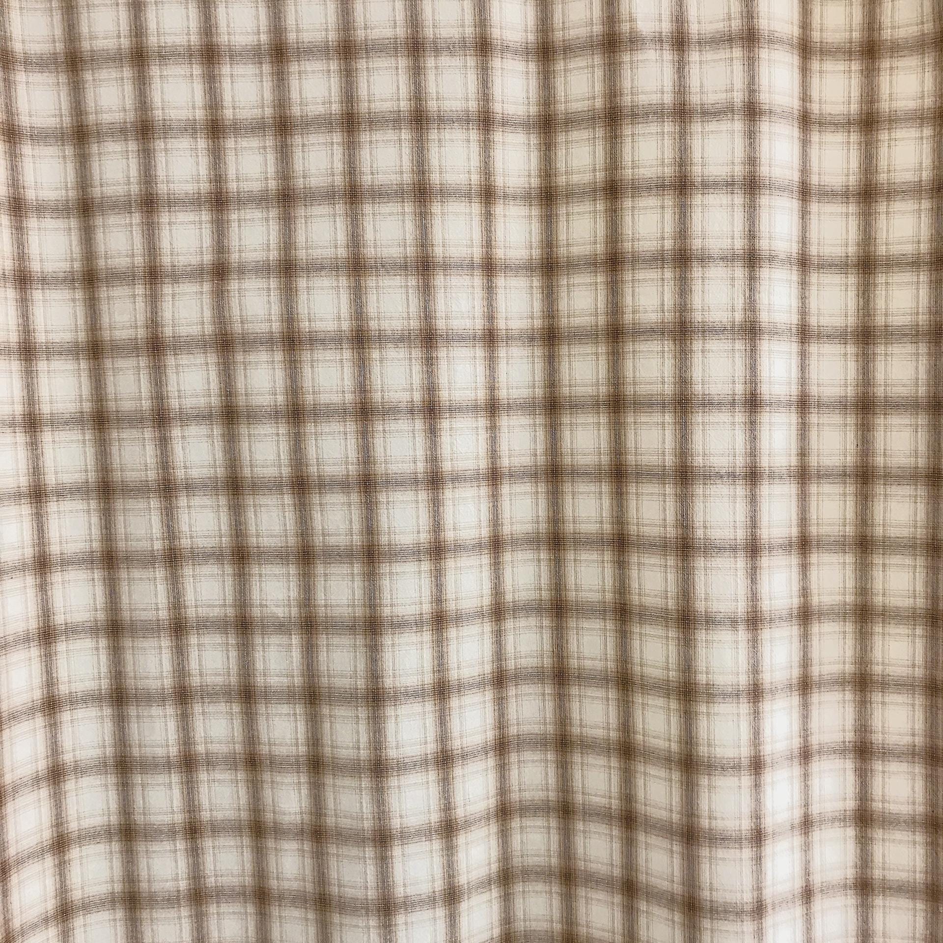 Brown and Blue Plaid Curtain on Natural Beige