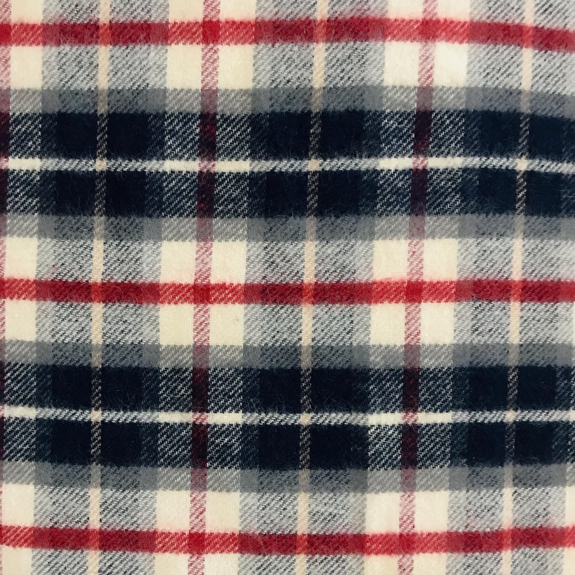Deep Indigo Blue and Burgundy Plaid Curtain on Ivory