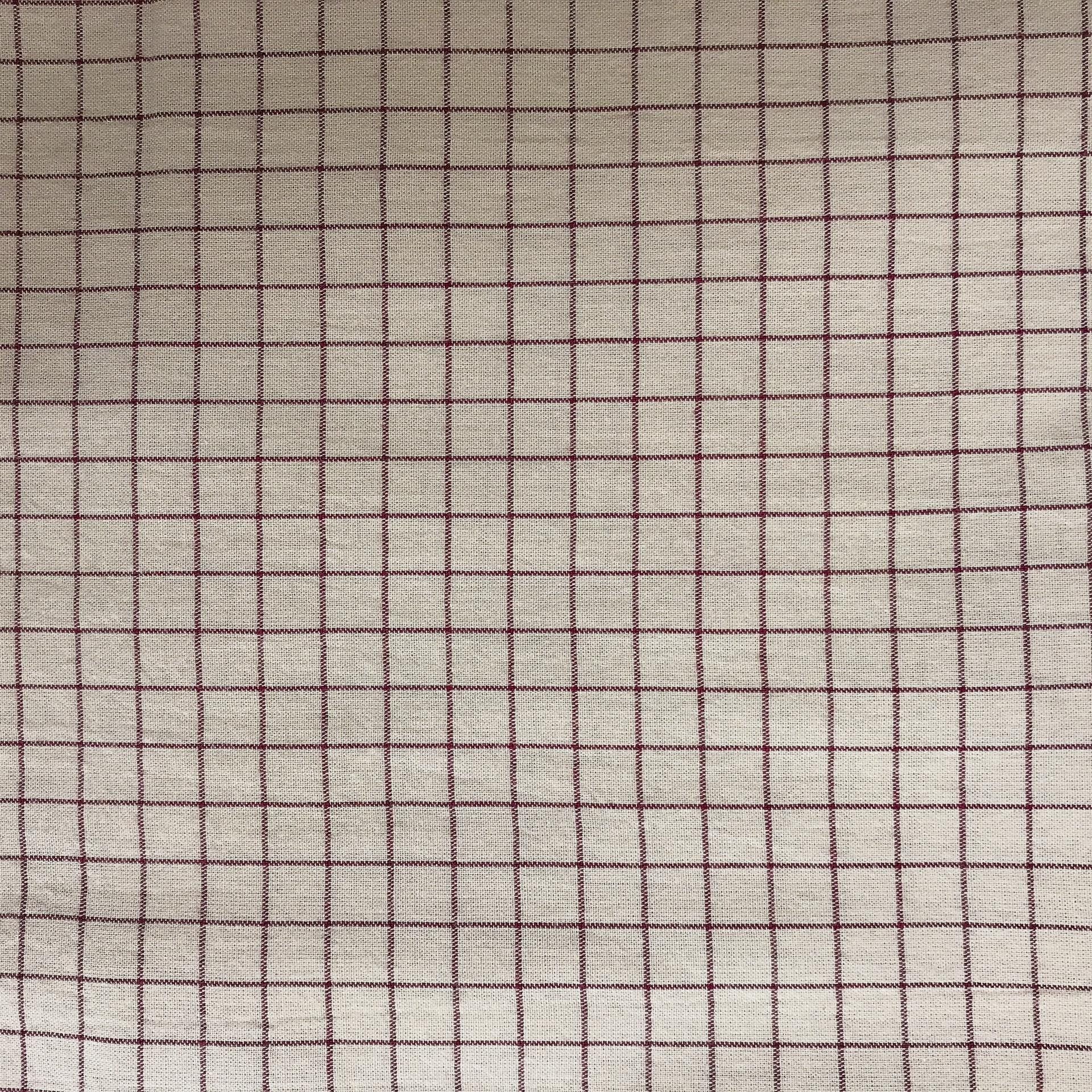 Burgundy Grid Check Curtain on Natural Beige