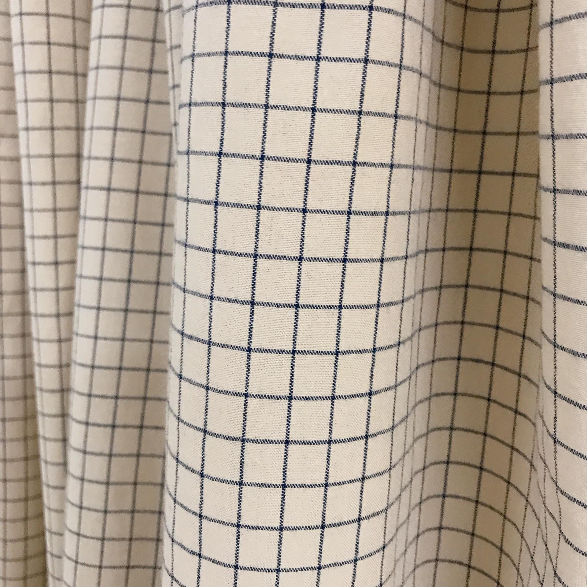 Navy Grid Check Curtain on Natural Beige