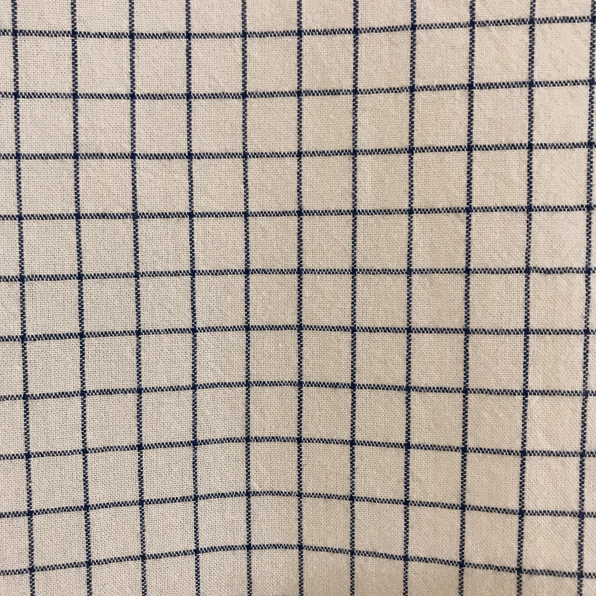 Navy Grid Check Curtain on Natural Beige