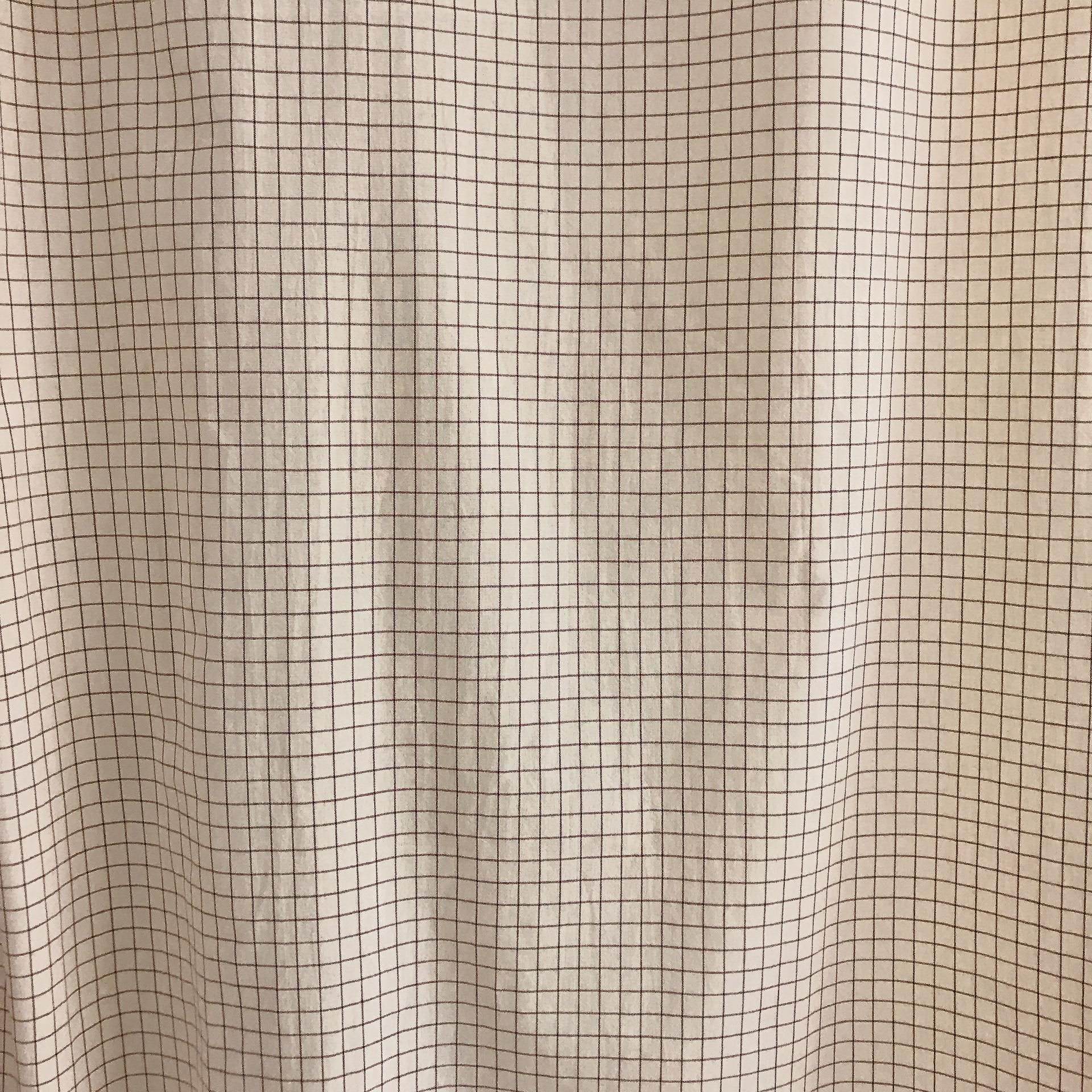 Burgundy Grid Check Curtain on Natural Beige