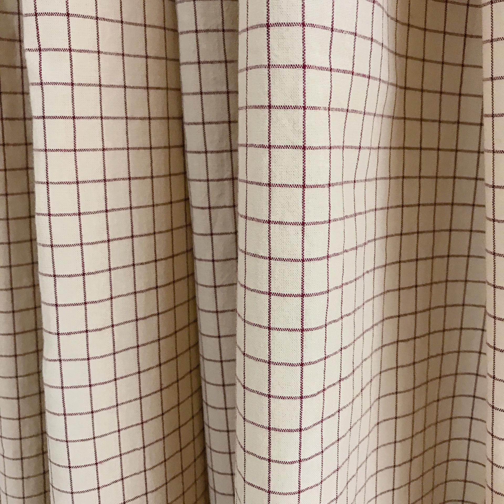 Burgundy Grid Check Curtain on Natural Beige