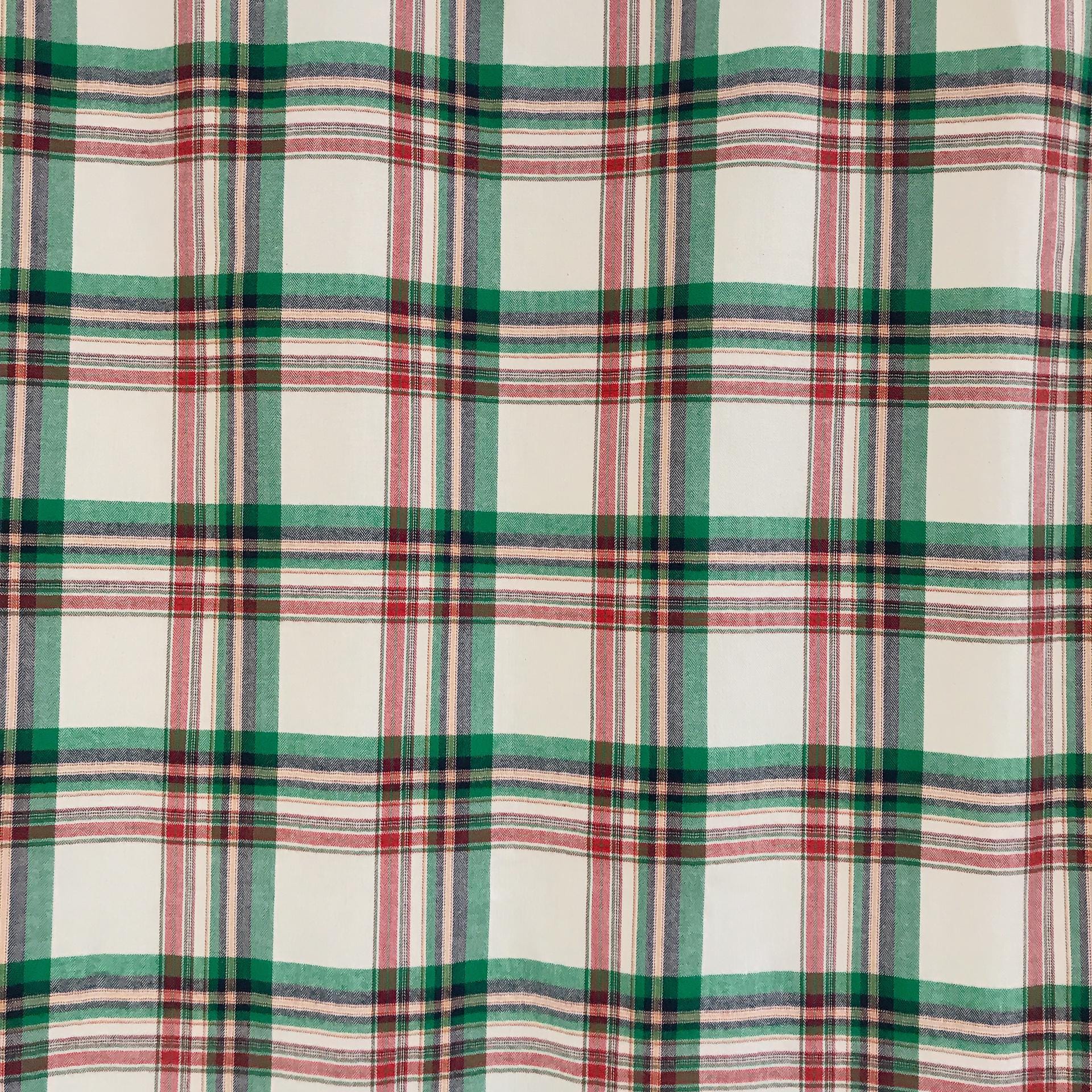 Green Red and Navy Plaid Curtain on Ivory