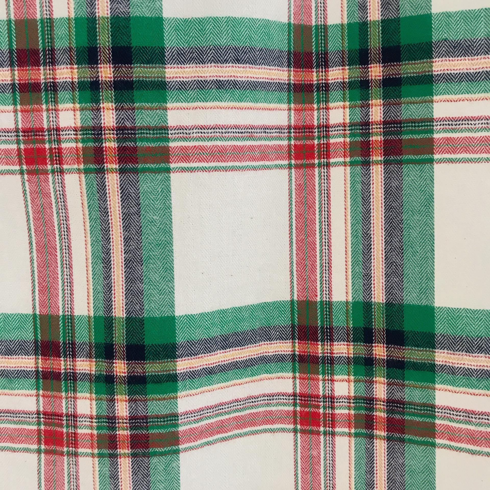 Green Red and Navy Plaid Curtain on Ivory