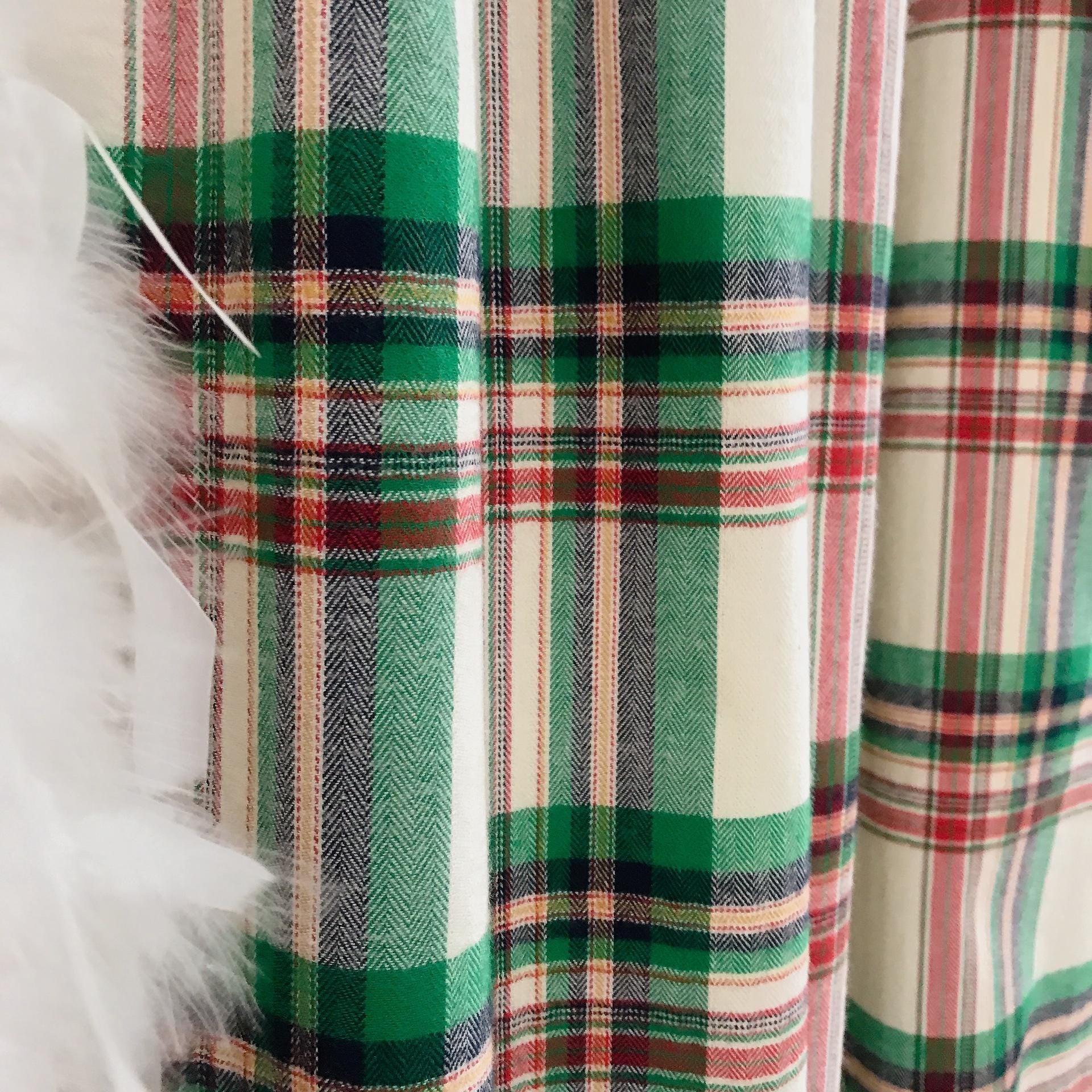 Green Red and Navy Plaid Curtain on Ivory
