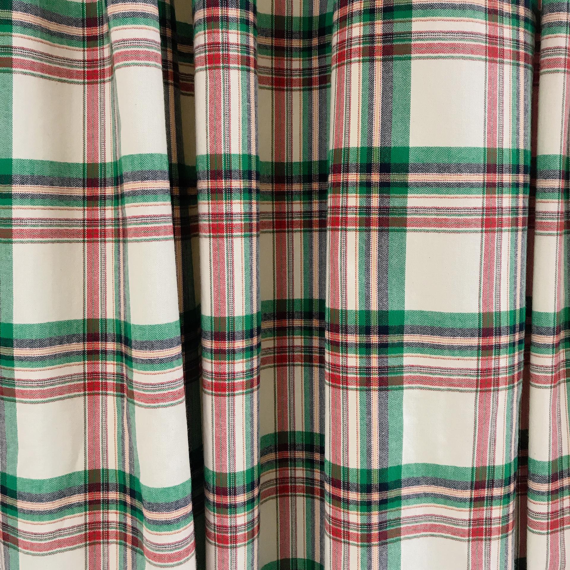 Green Red and Navy Plaid Curtain on Ivory