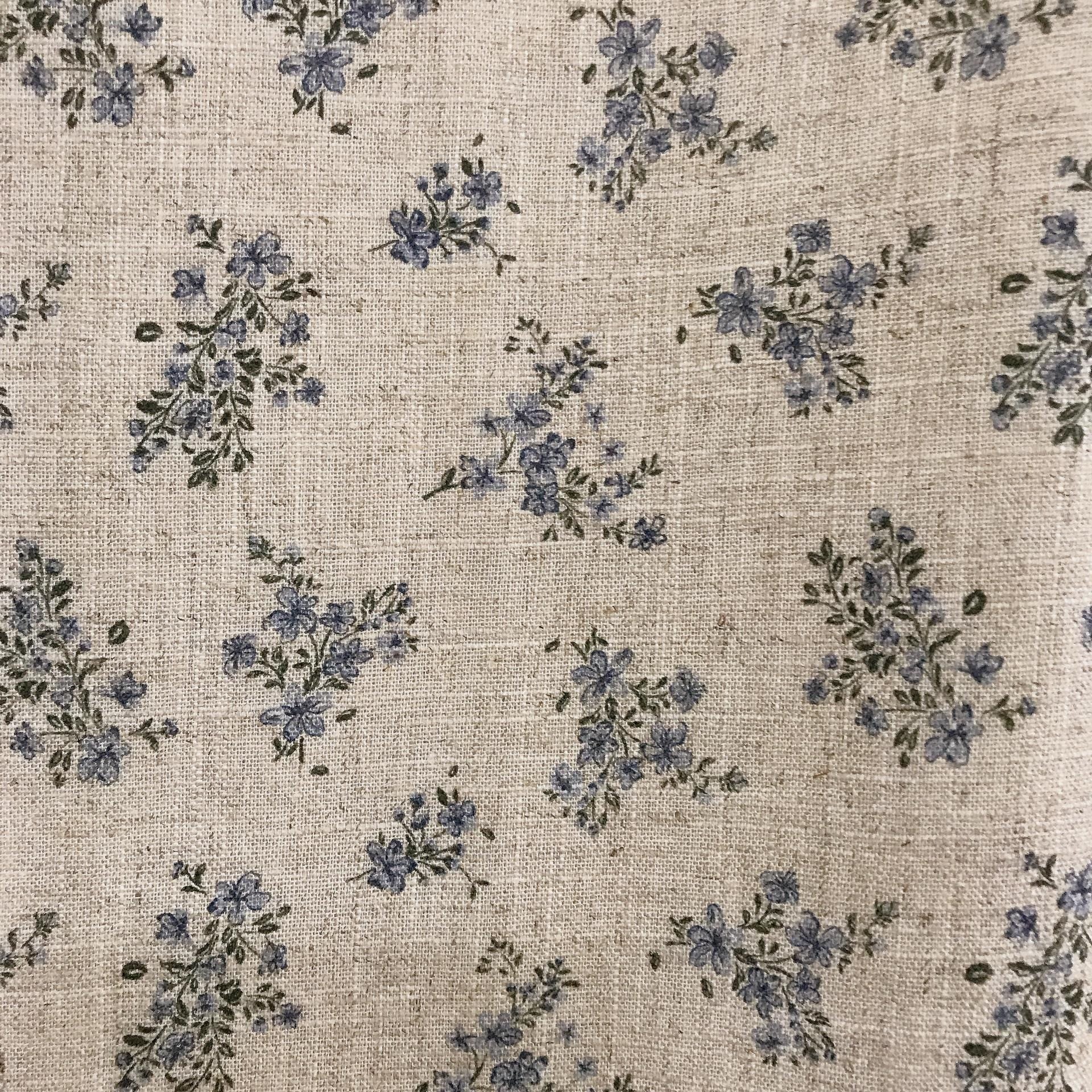 Blue and Deep Green Tiny Floral Curtain on Natural Beige