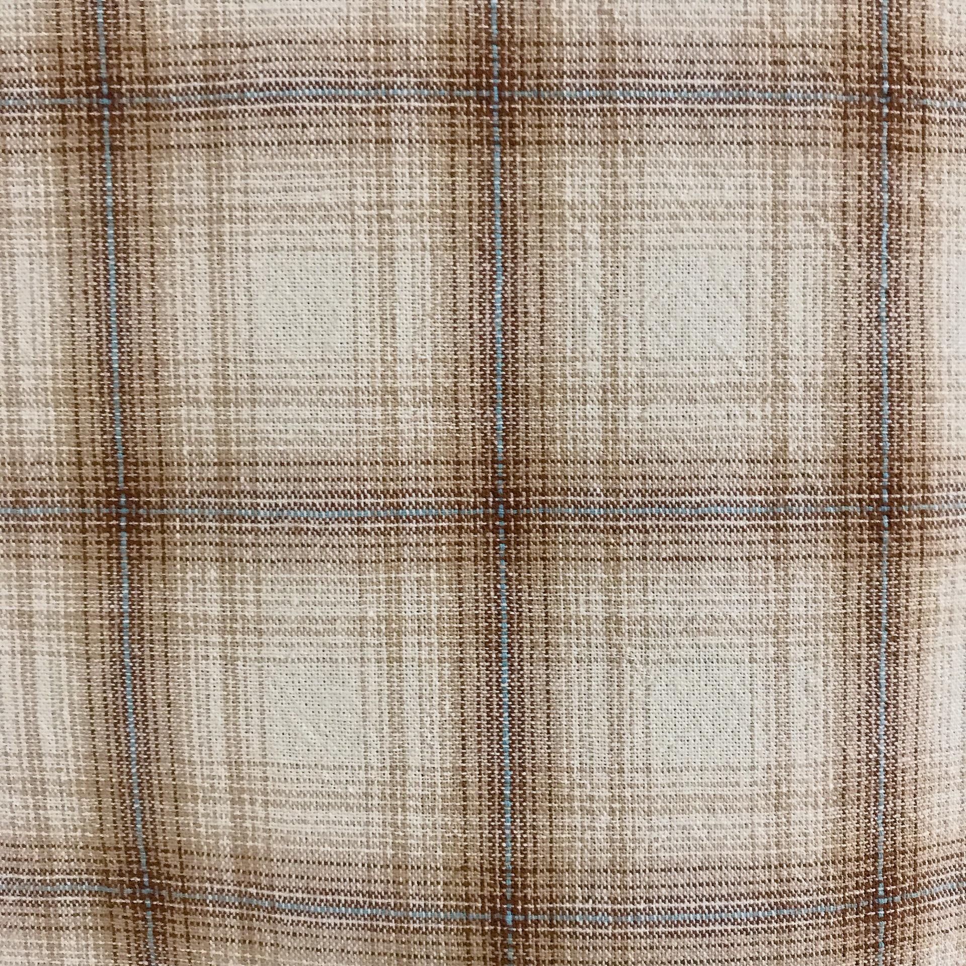 Brown and Blue Plaid Curtain on Natural Beige
