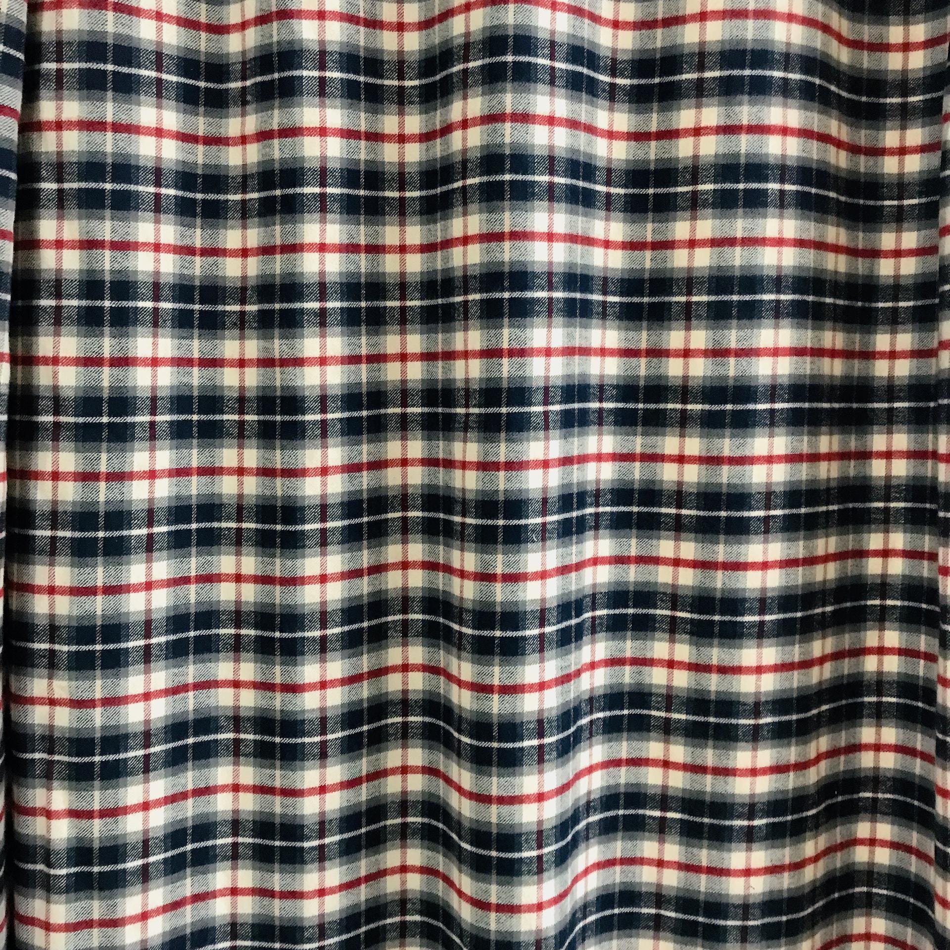 Deep Indigo Blue and Burgundy Plaid Curtain on Ivory