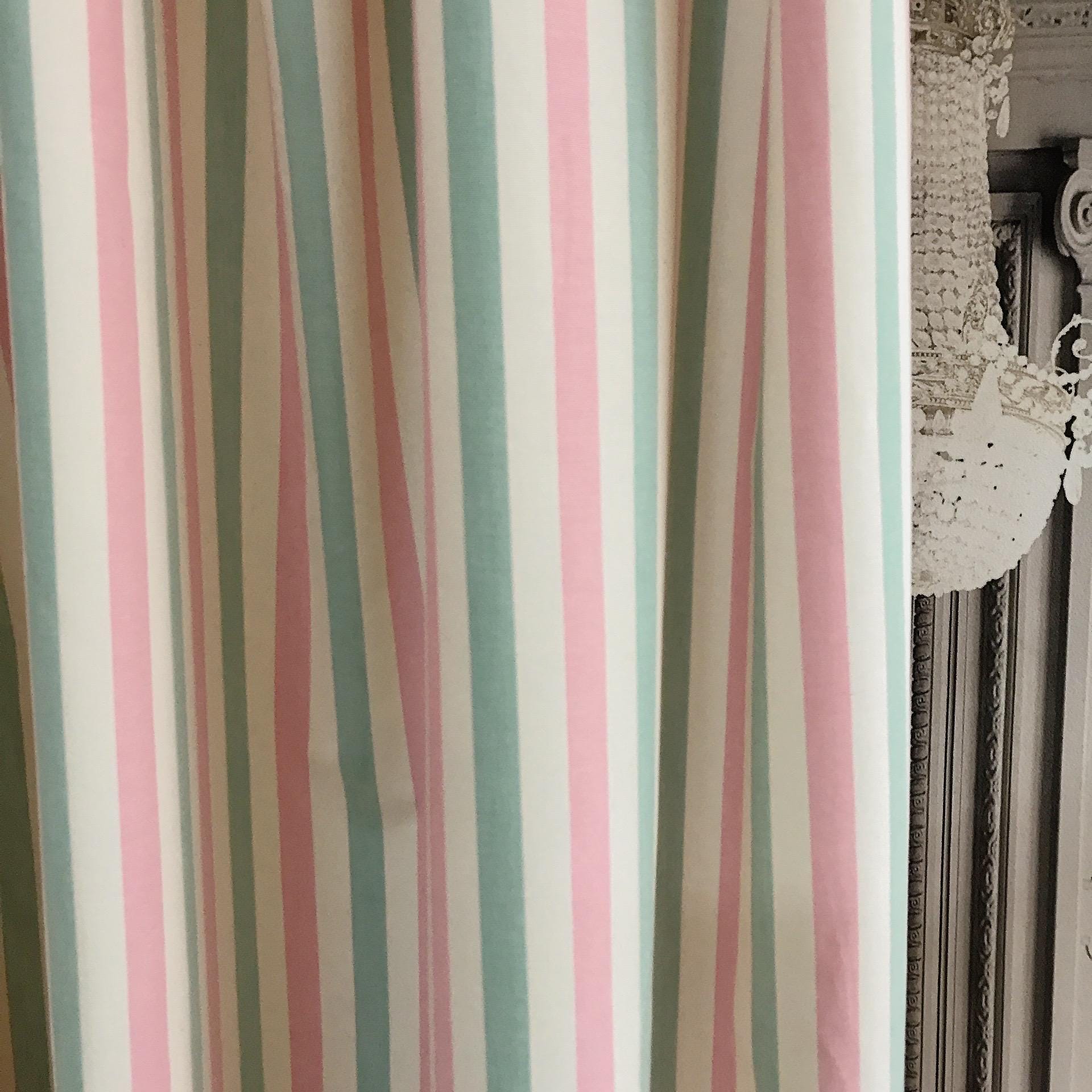 Teal Mint Pink Ivory Horizontal Stripe Curtain
