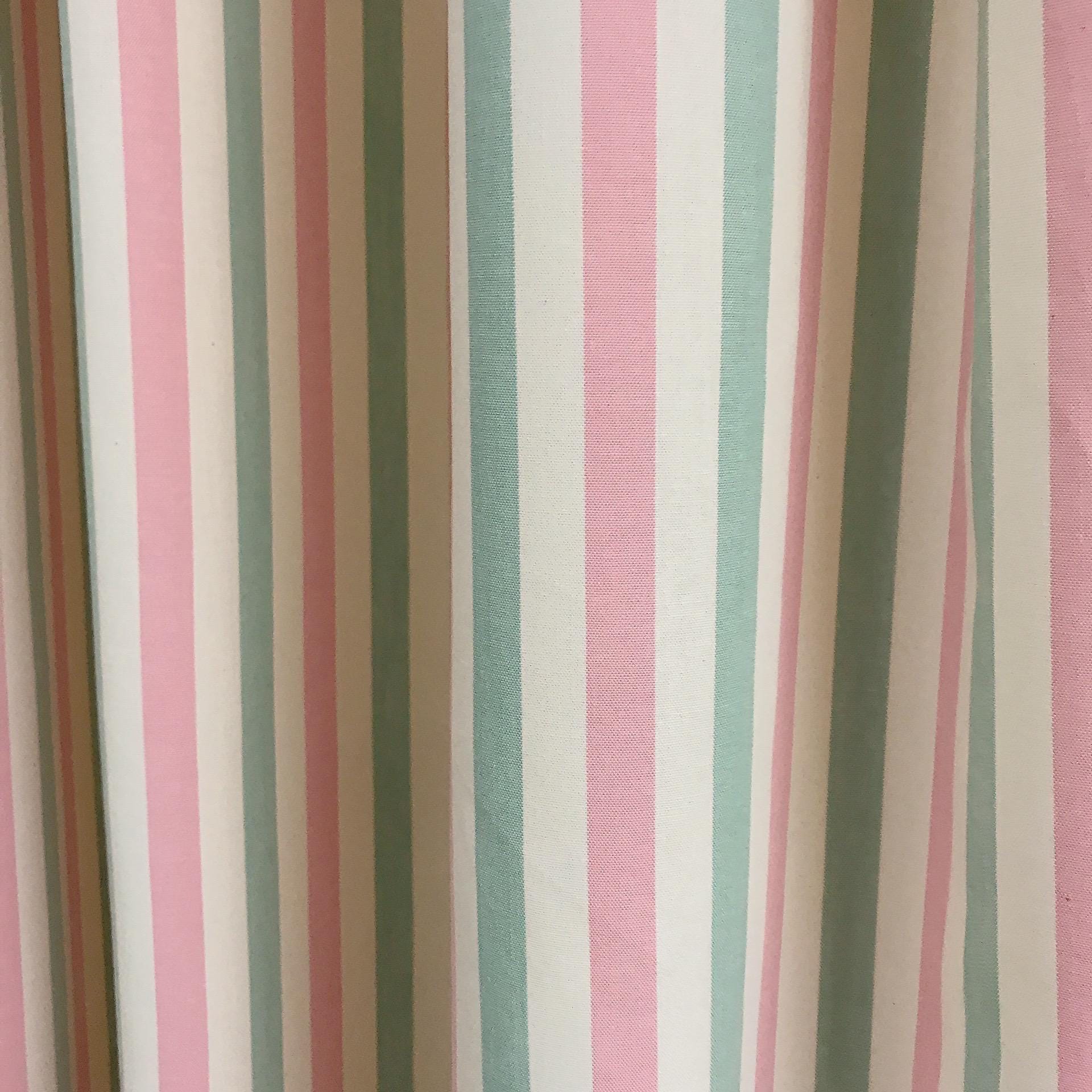 Teal Mint Pink Ivory Horizontal Stripe Curtain
