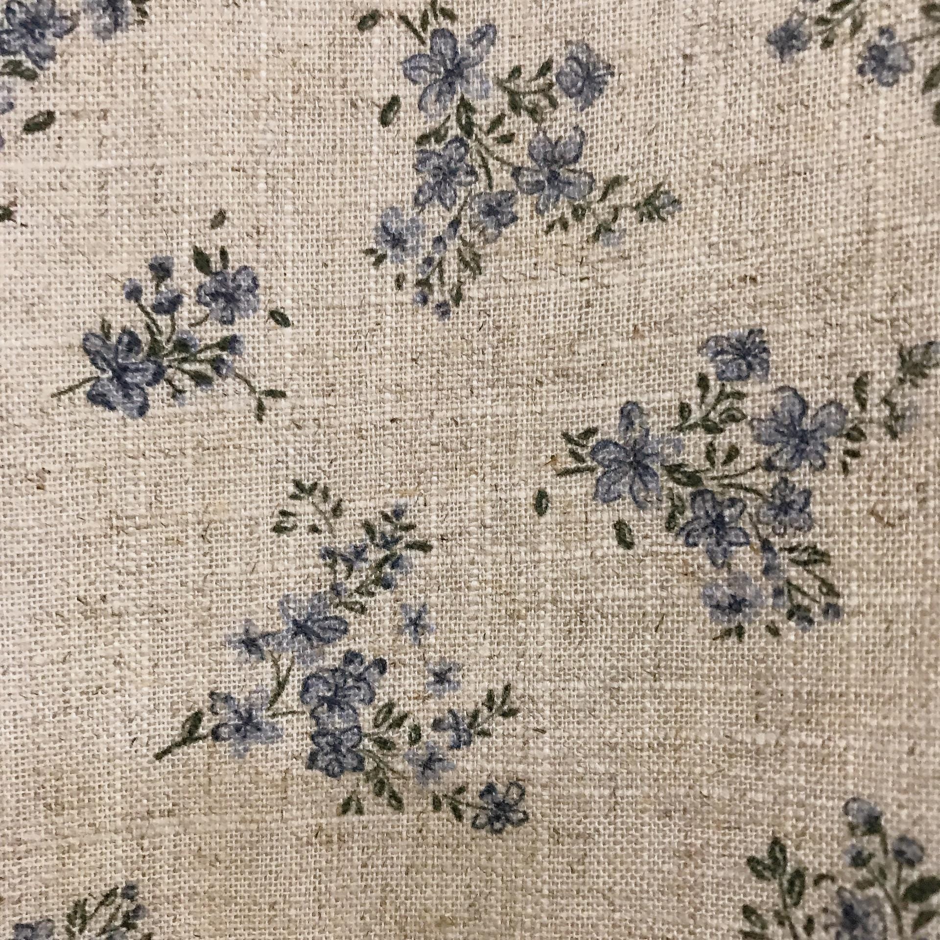 Blue and Deep Green Tiny Floral Curtain on Natural Beige