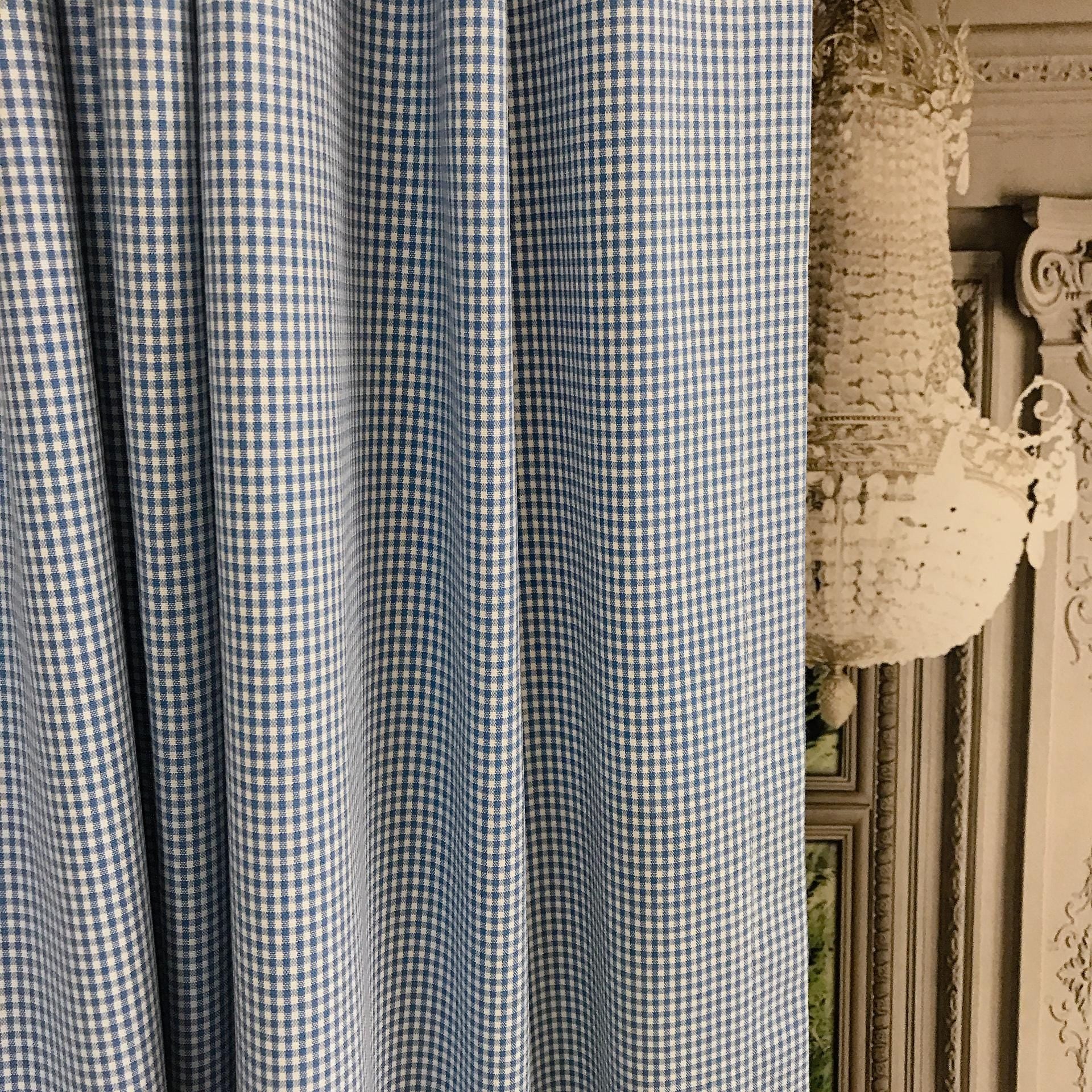 Blue and White Mini Gingham Curtain