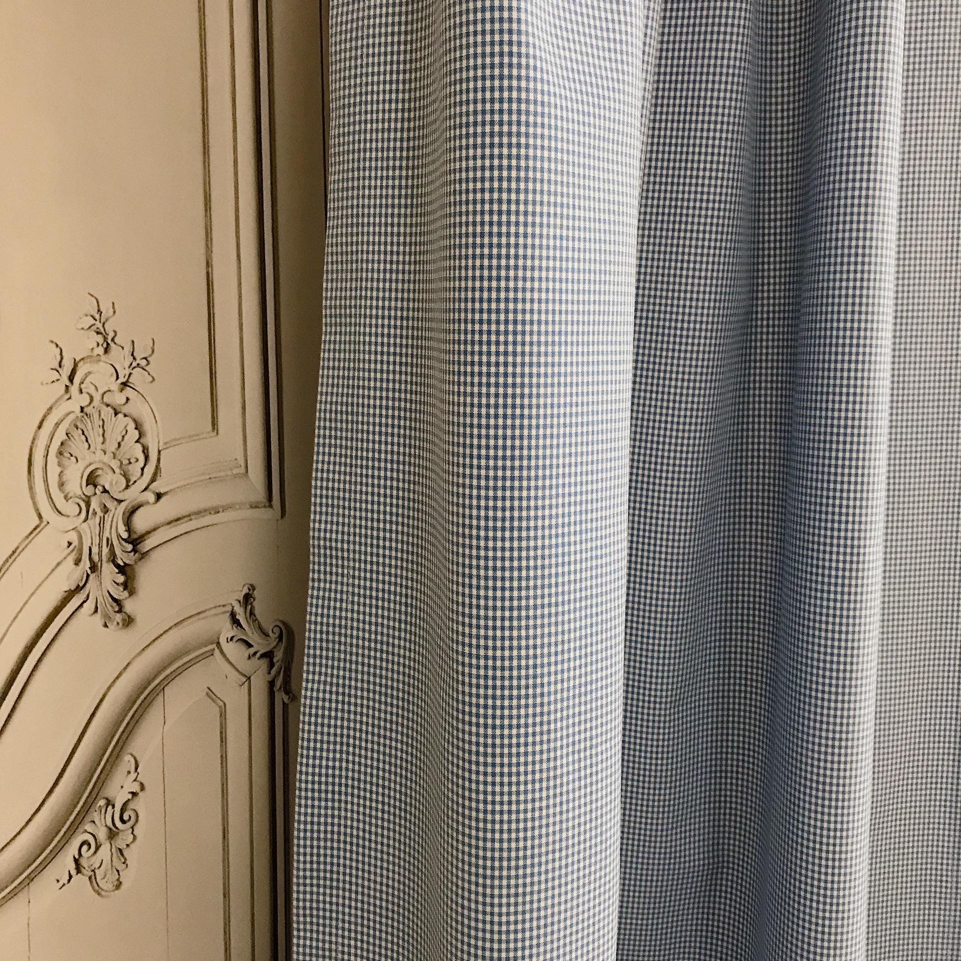 Blue and White Mini Gingham Curtain