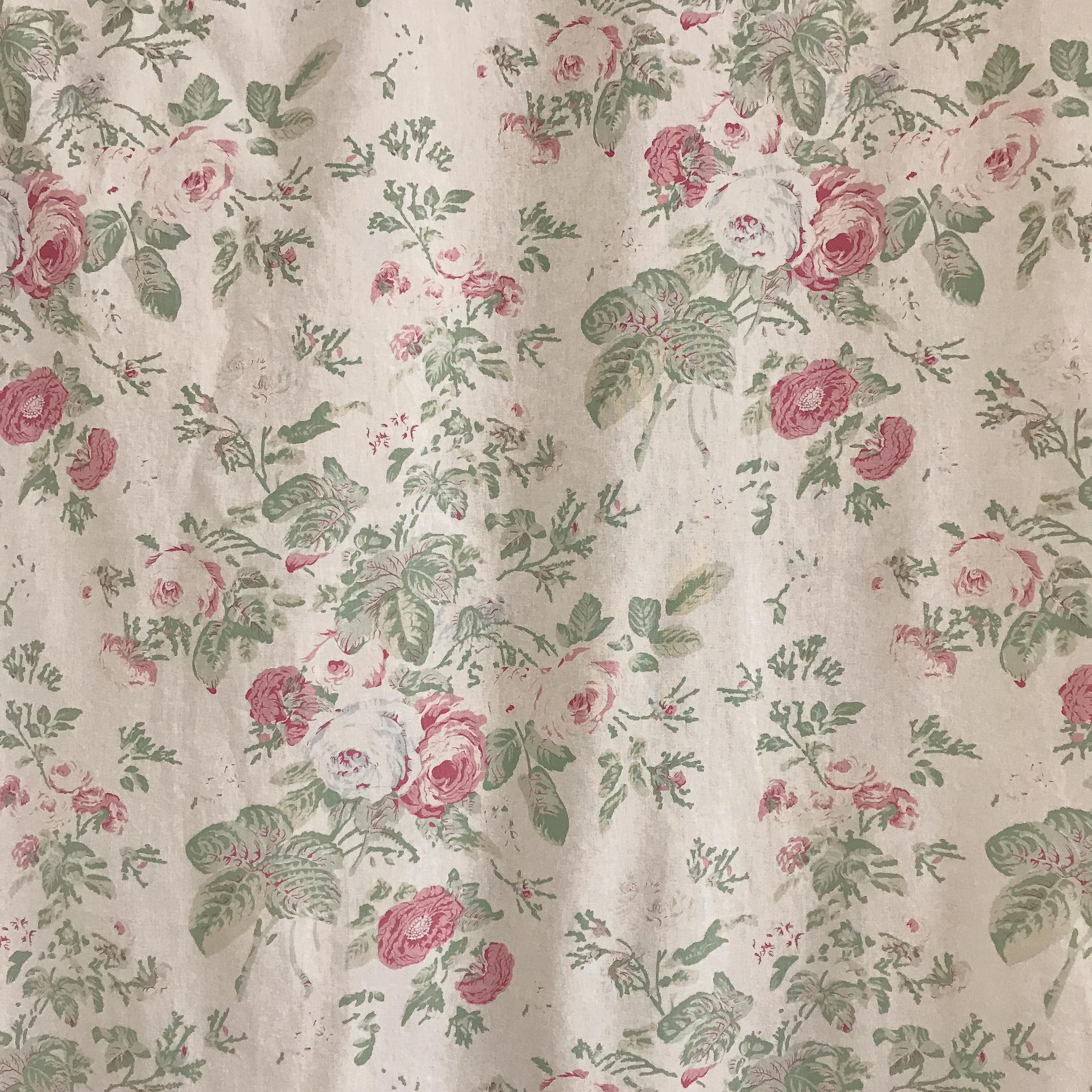 Pink and Grey Blue Teal Leaf Floral Curtain on Ivory