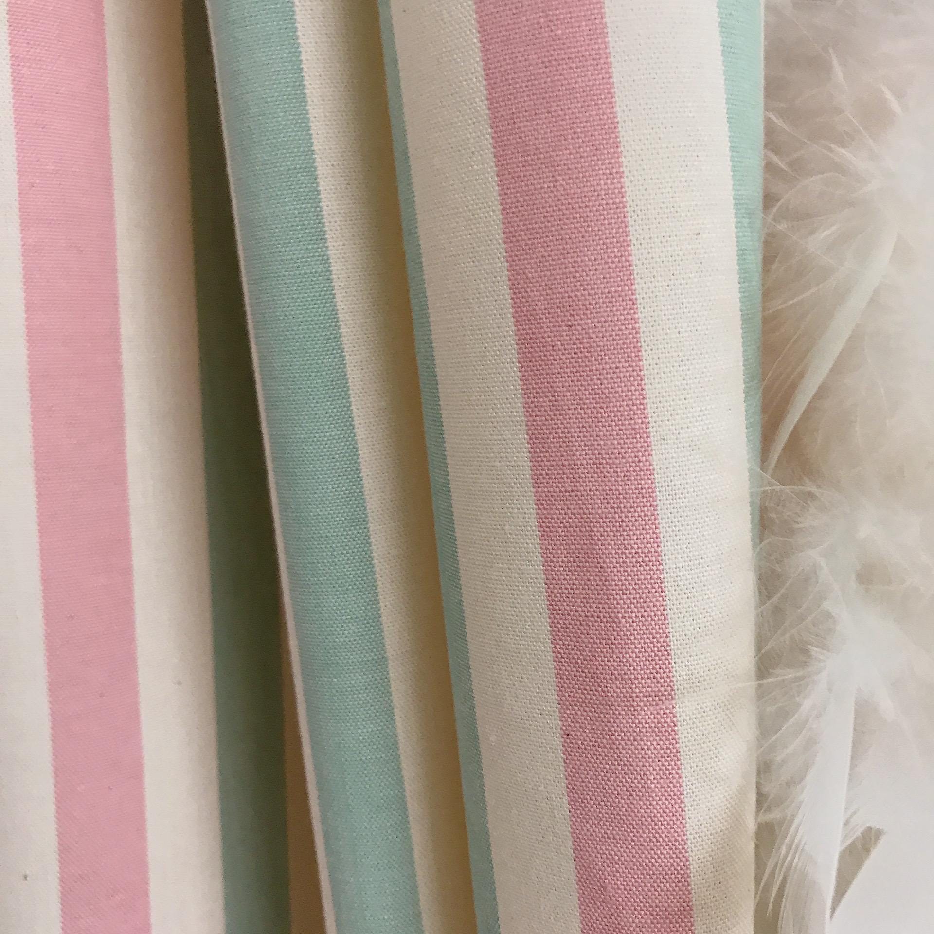 Teal Mint Pink Ivory Horizontal Stripe Curtain