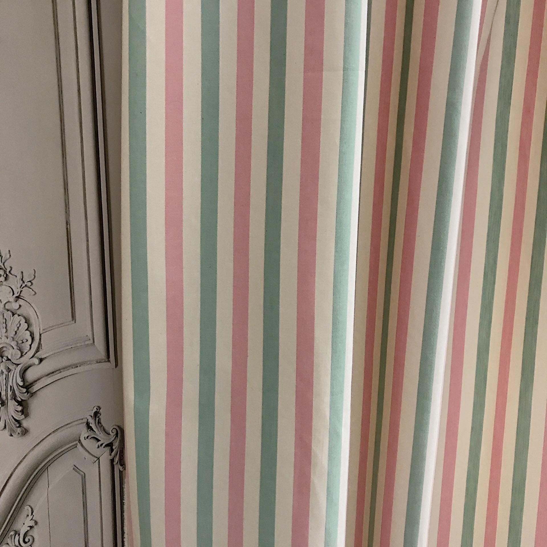 Teal Mint Pink Ivory Horizontal Stripe Curtain