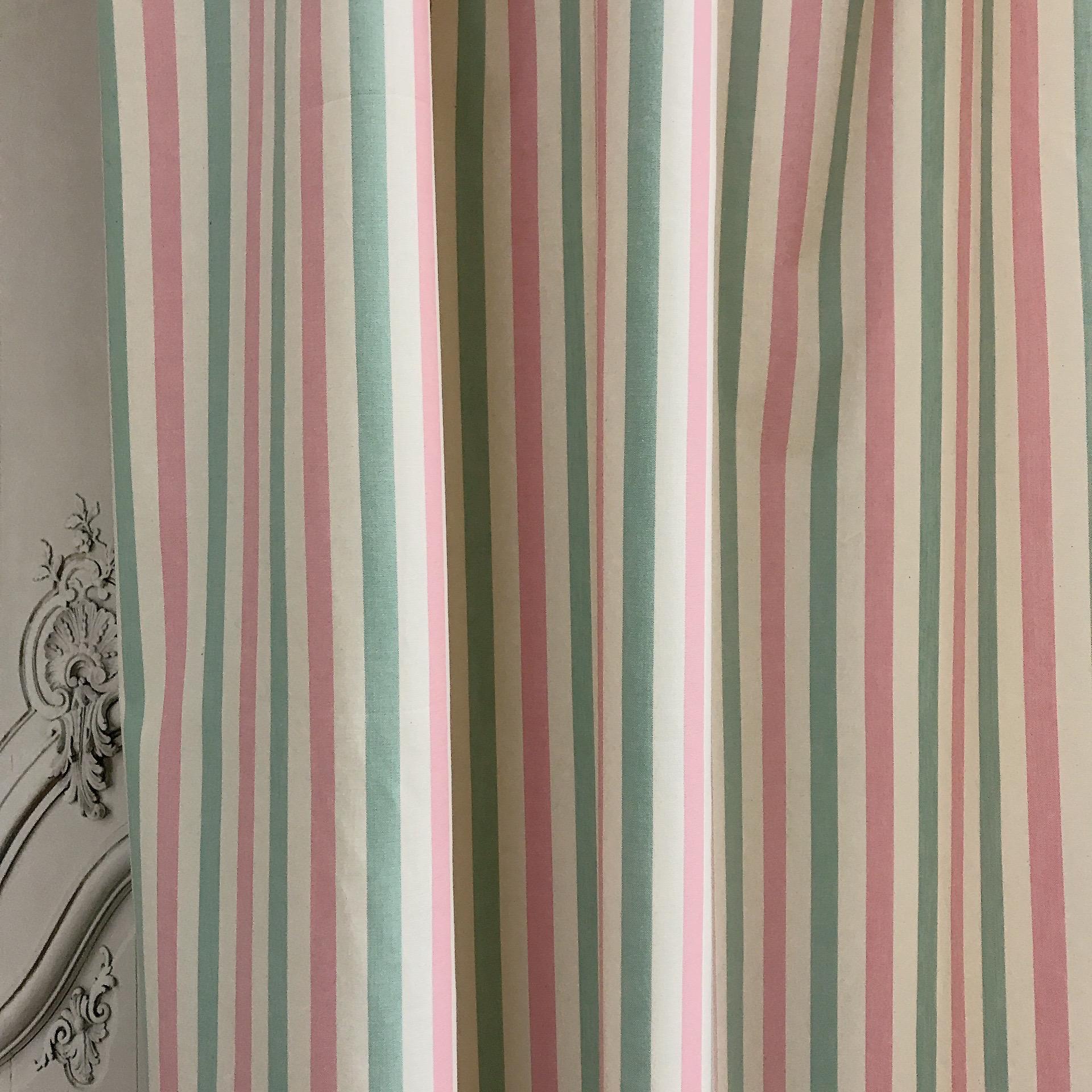 Teal Mint Pink Ivory Horizontal Stripe Curtain