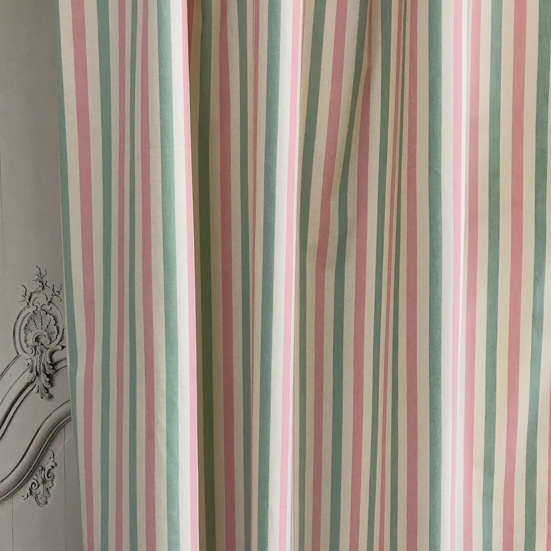 Teal Mint Pink Ivory Horizontal Stripe Curtain