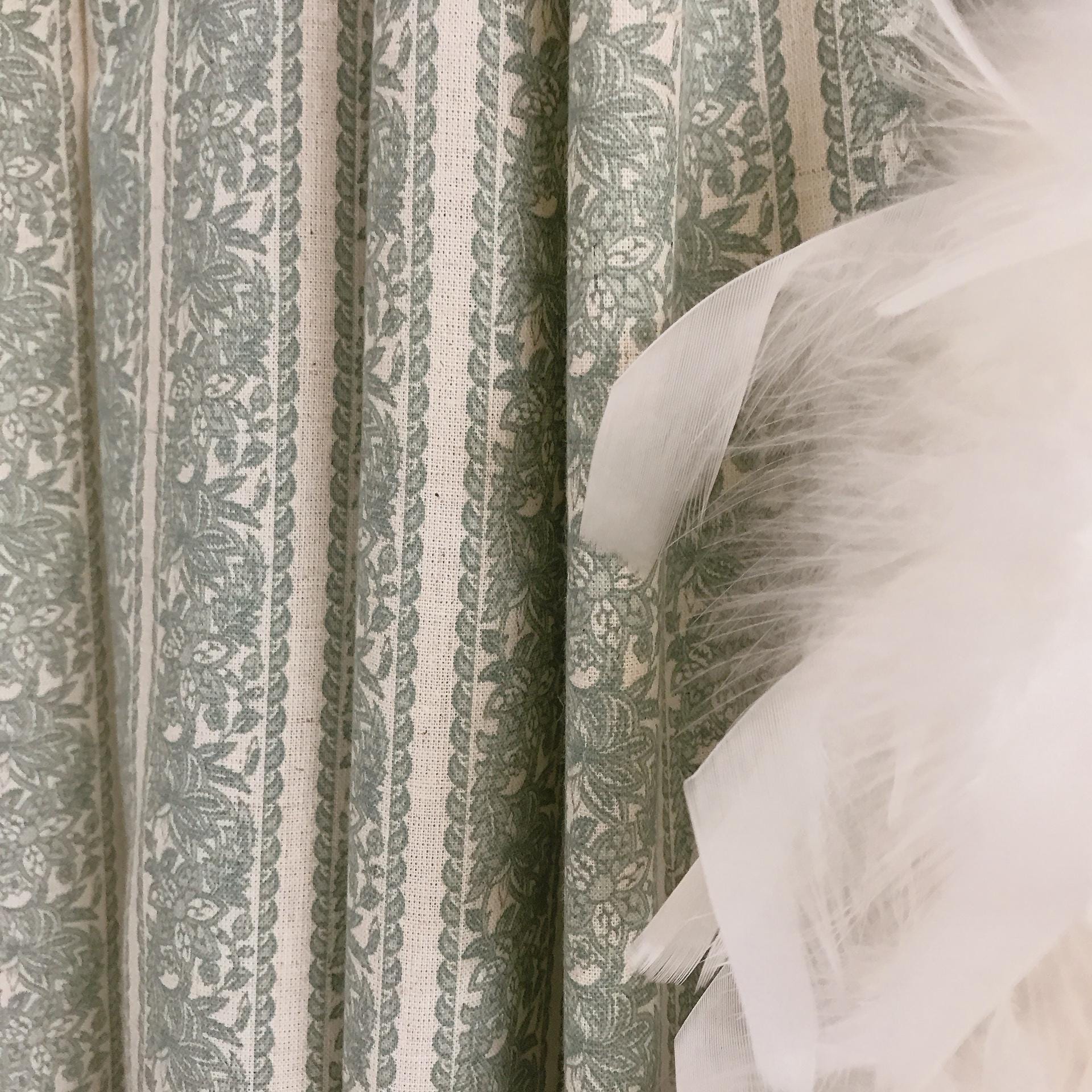 Light Sage Floral Curtain on Natural Beige