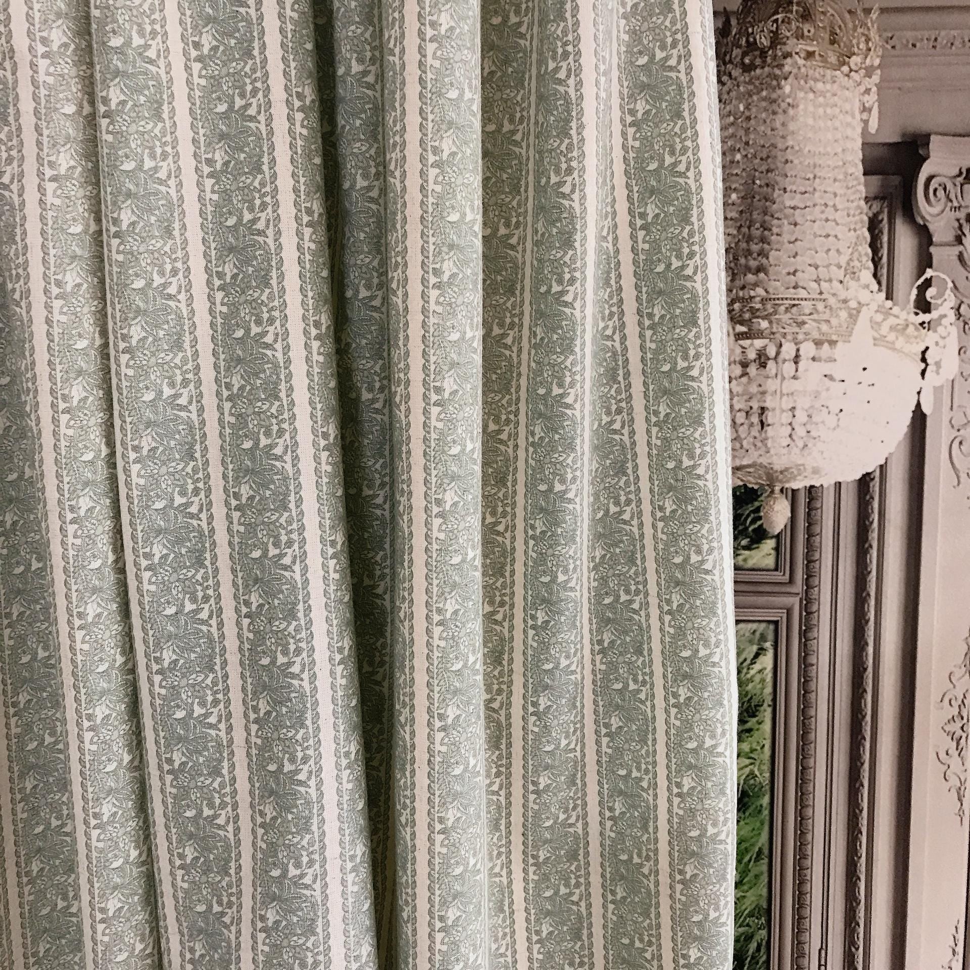 Light Sage Floral Curtain on Natural Beige