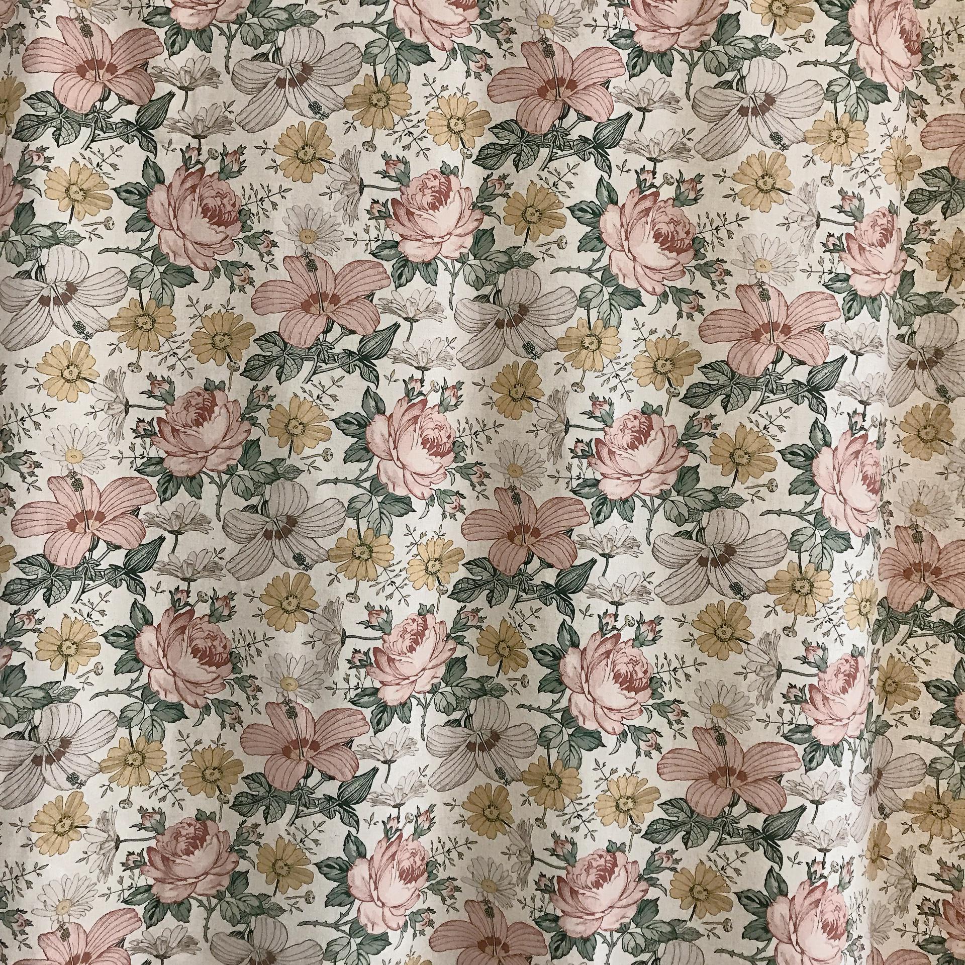 Muted Soft Pink Floral Curtain on Oatmeal Beige