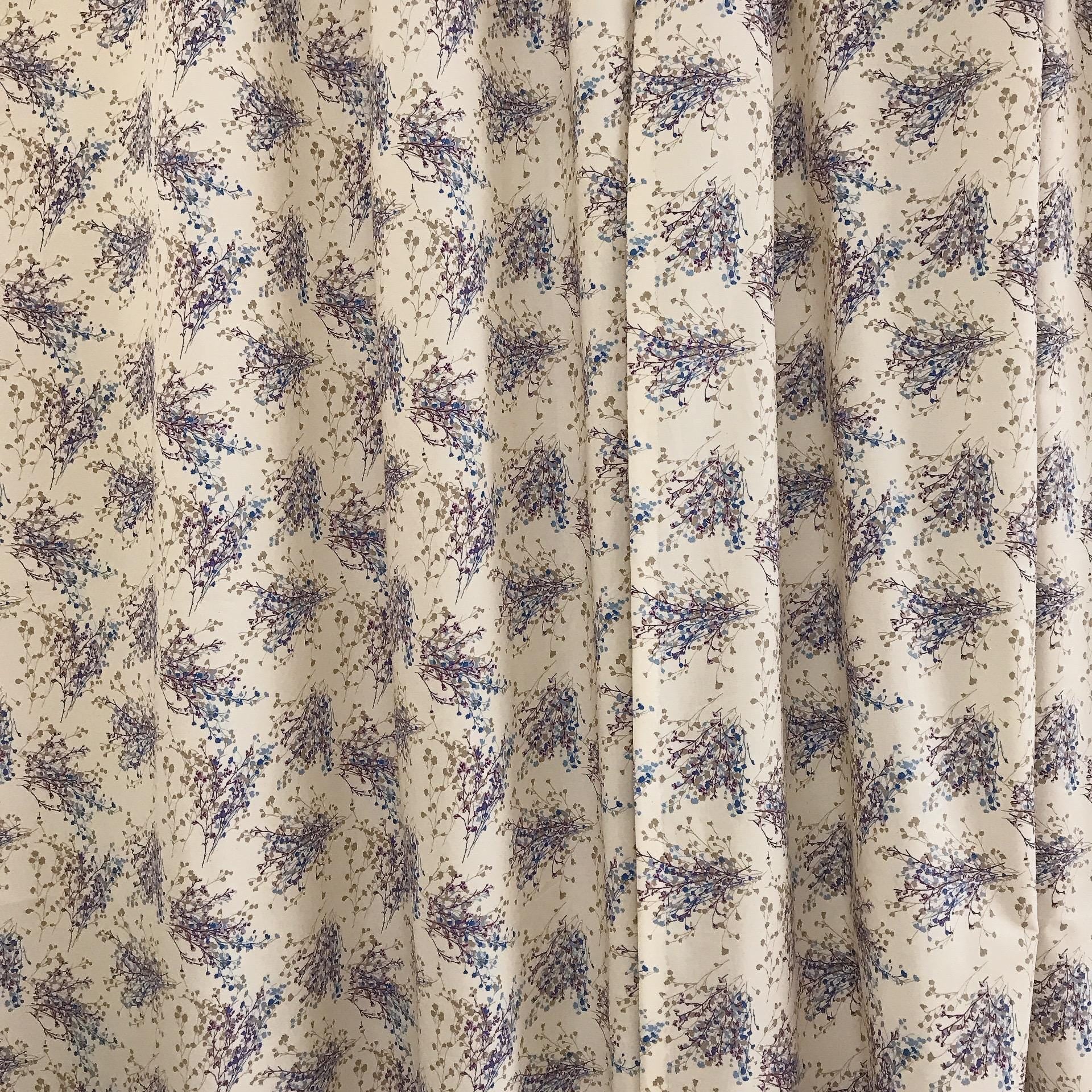 Purple and Mocha Brown Petite Floral Curtain on Natural Ivory