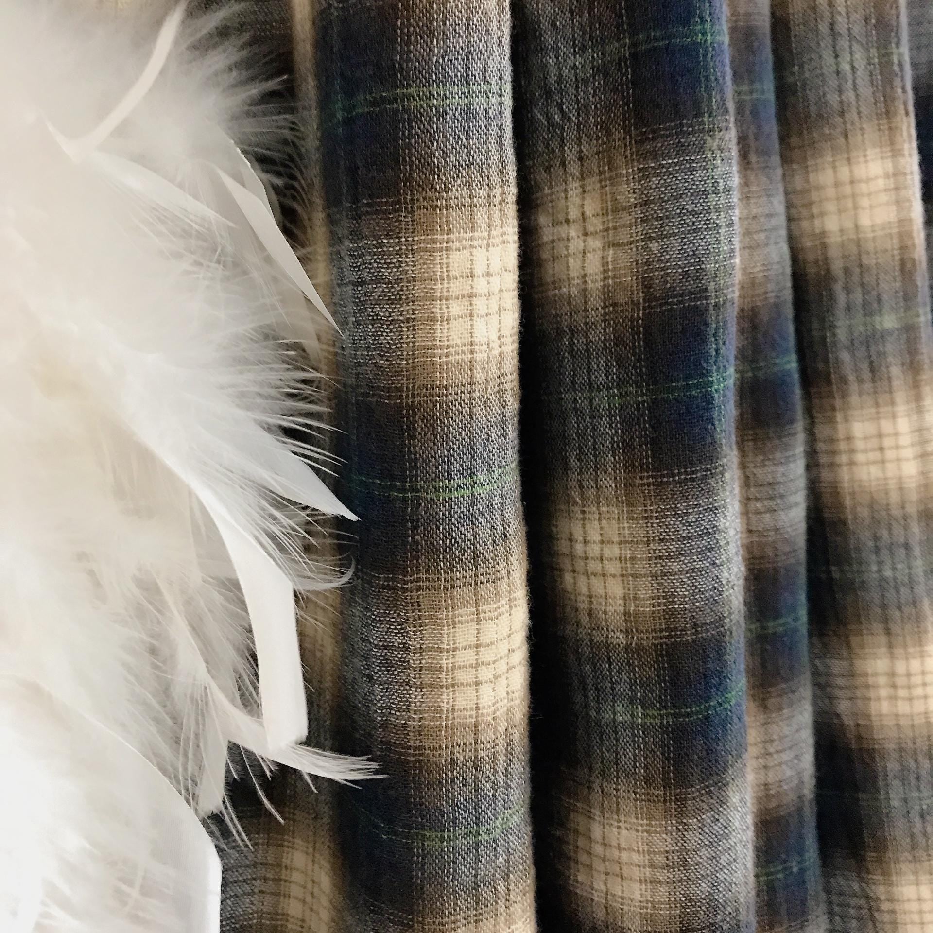 Deep Brown and Indigo Blue Plaid Curtain on Natural Beige