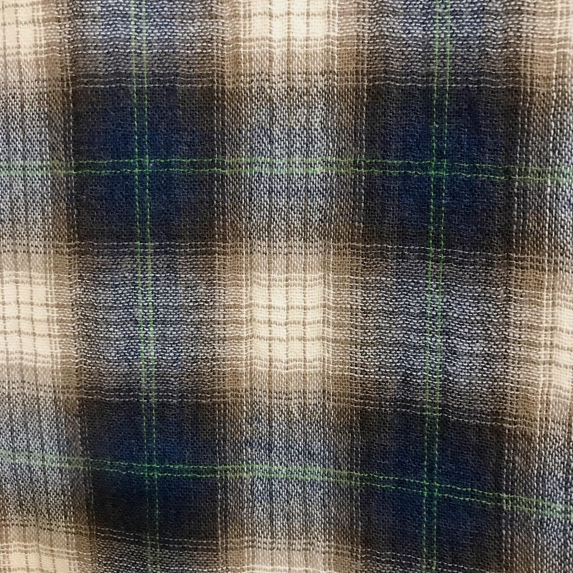 Deep Brown and Indigo Blue Plaid Curtain on Natural Beige