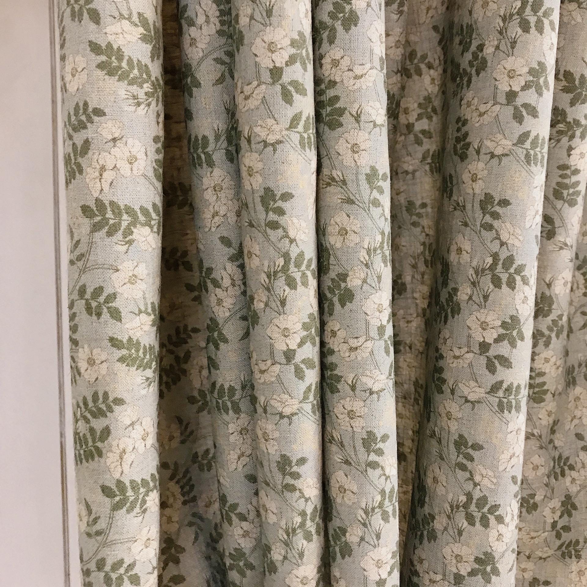 Ivory and Sage Green Floral Curtain on Muted Mint
