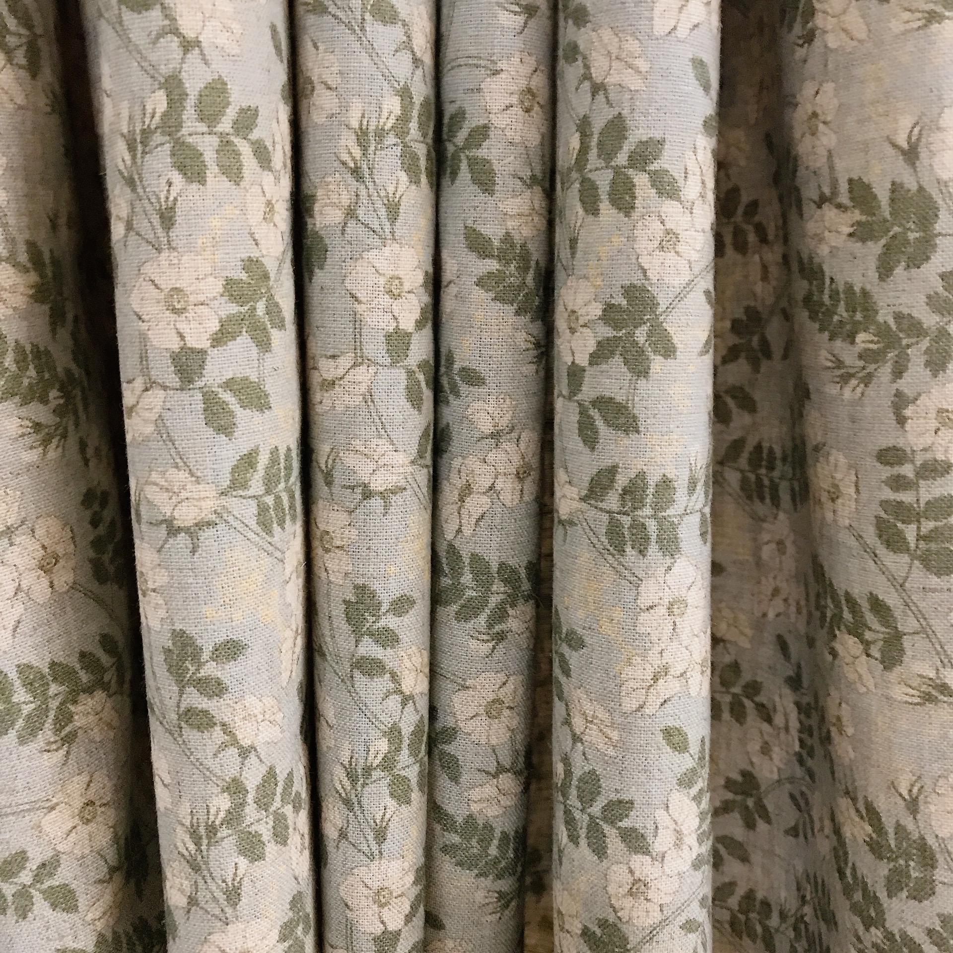 Ivory and Sage Green Floral Curtain on Muted Mint