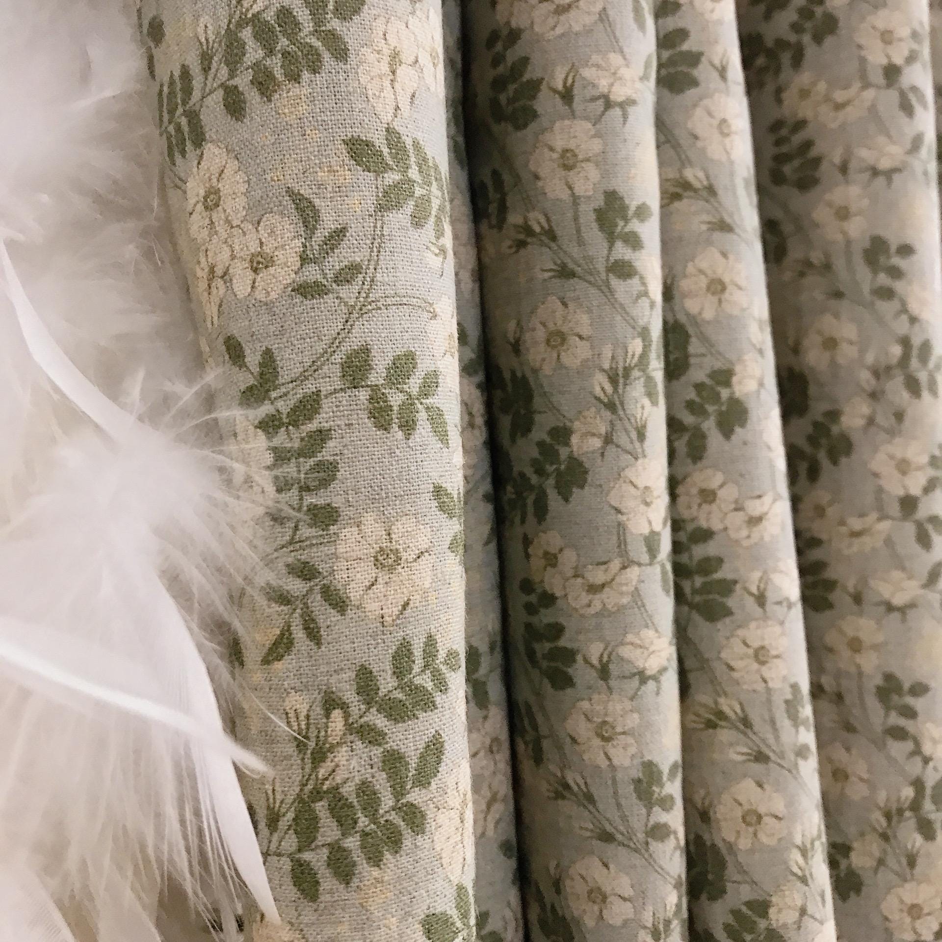 Ivory and Sage Green Floral Curtain on Muted Mint