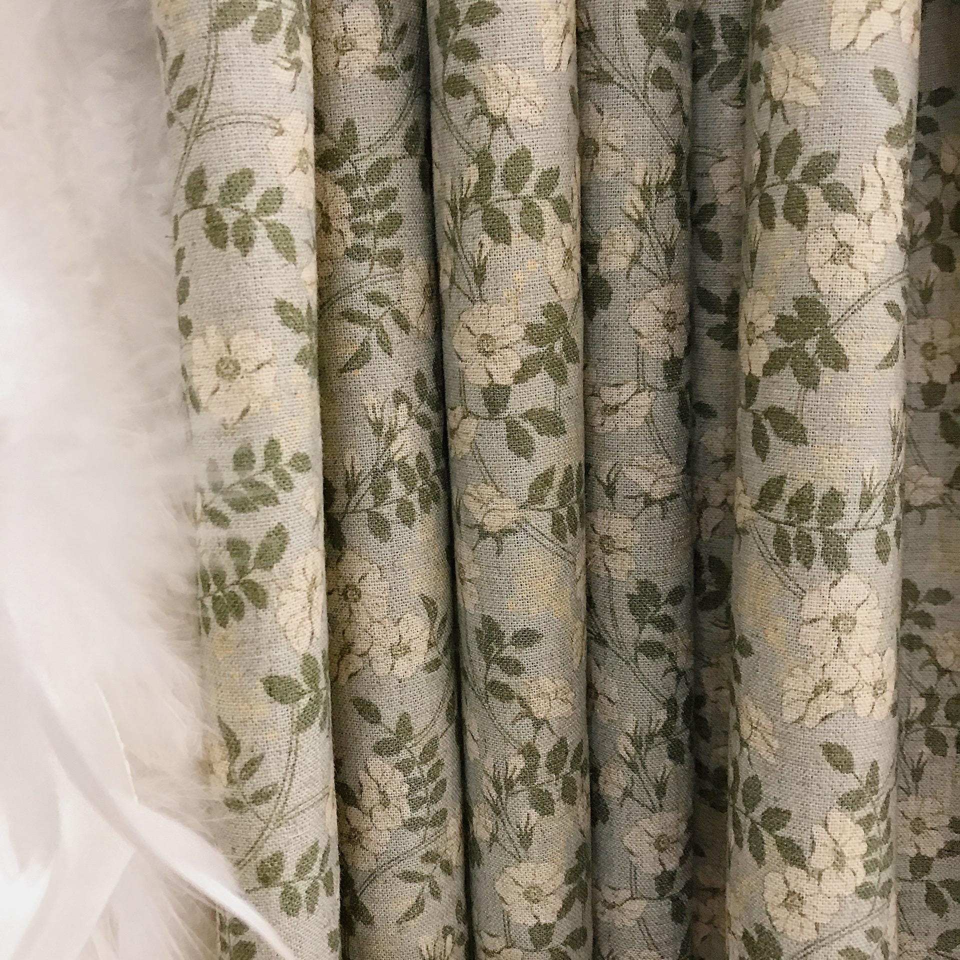 Ivory and Sage Green Floral Curtain on Muted Mint