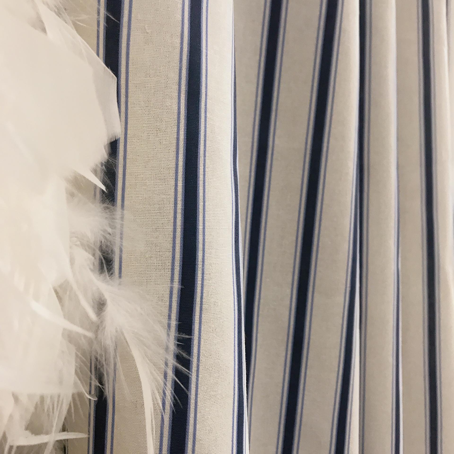 Deep Indigo Blue Stripe Linen Curtain on White