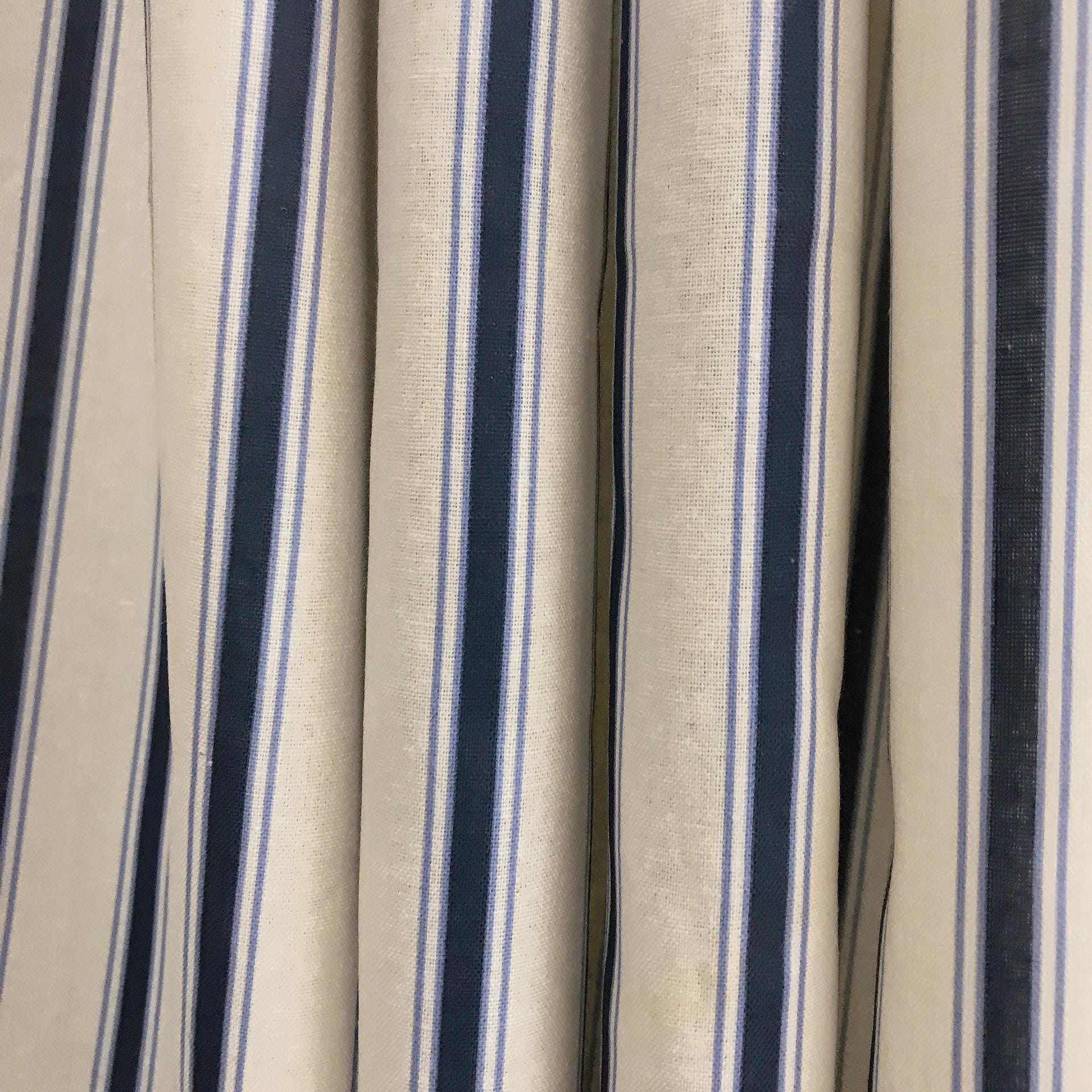 Deep Indigo Blue Stripe Linen Curtain on White