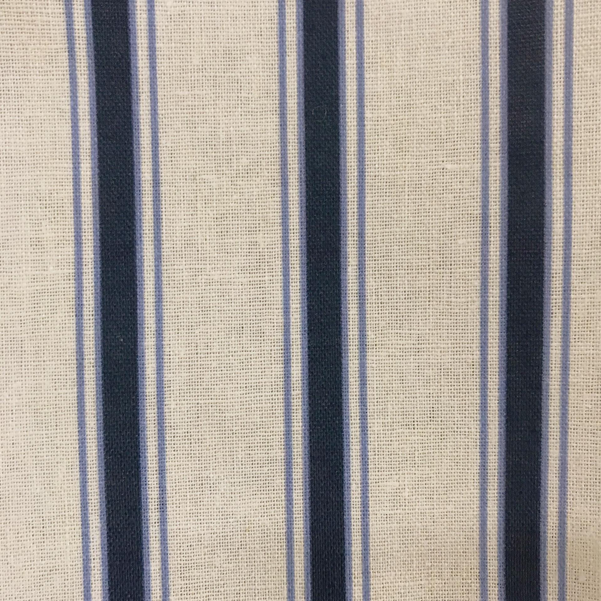 Deep Indigo Blue Stripe Linen Curtain on White