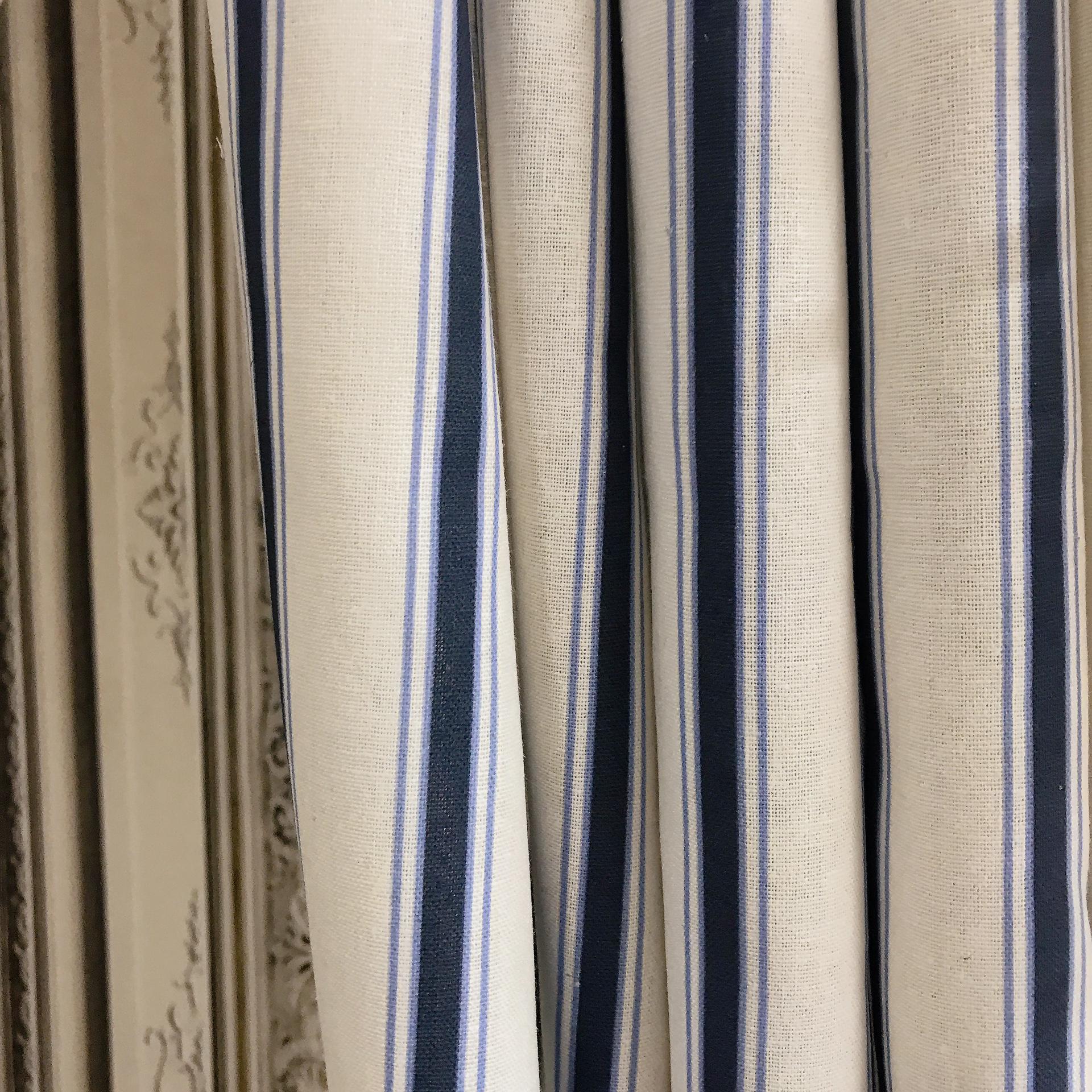 Deep Indigo Blue Stripe Linen Curtain on White