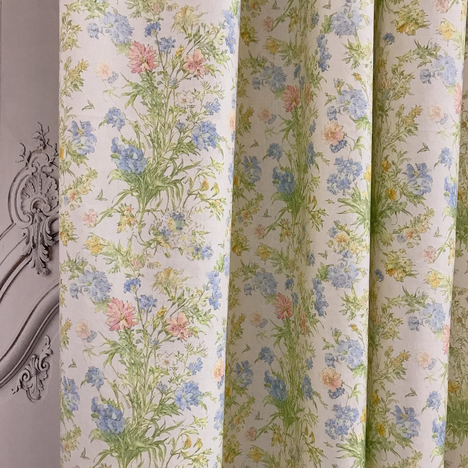 Delicate Floral Drawing Curtain on Ivory