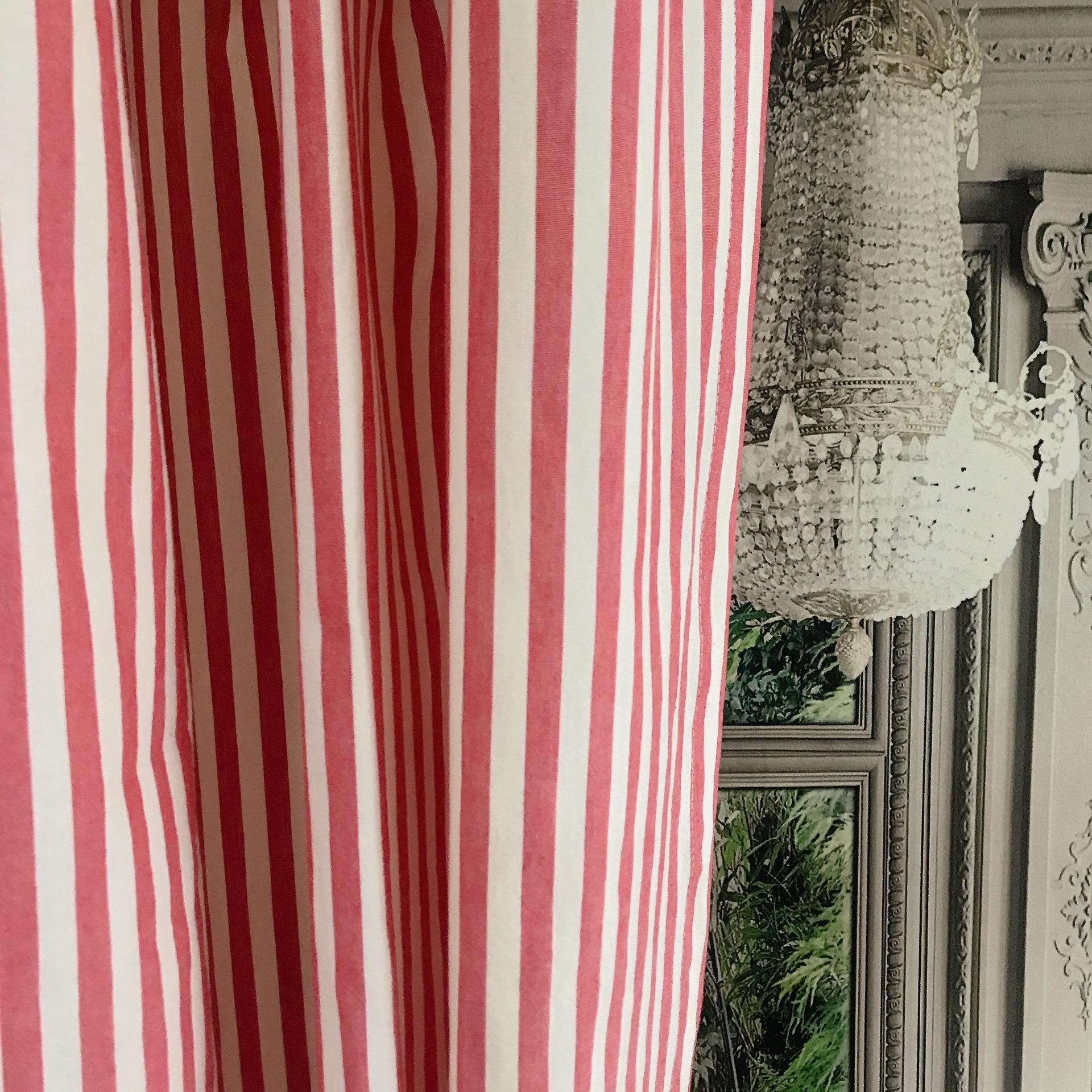 Soft Faded Red Stripe Curtain on Ivory