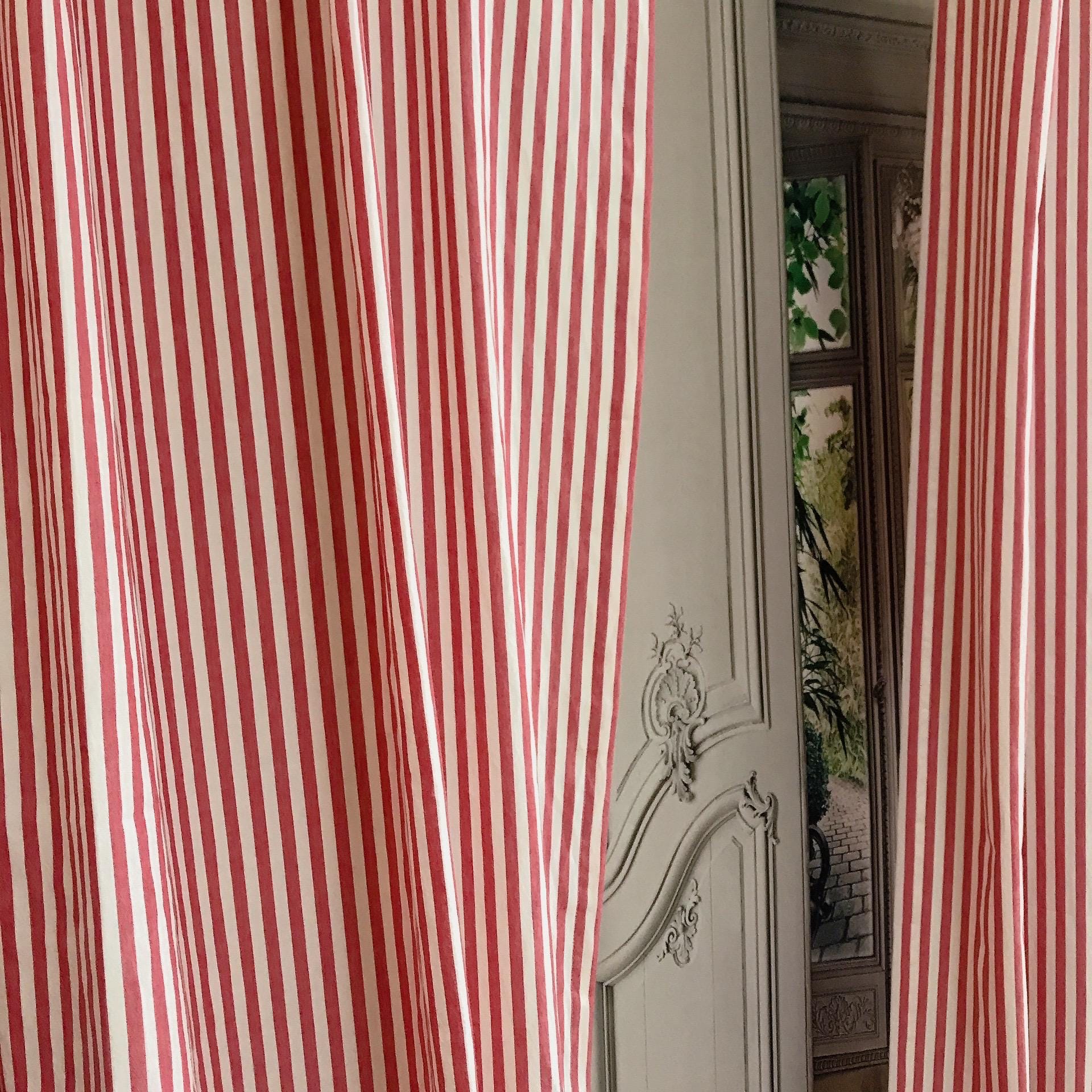 Soft Faded Red Stripe Curtain on Ivory