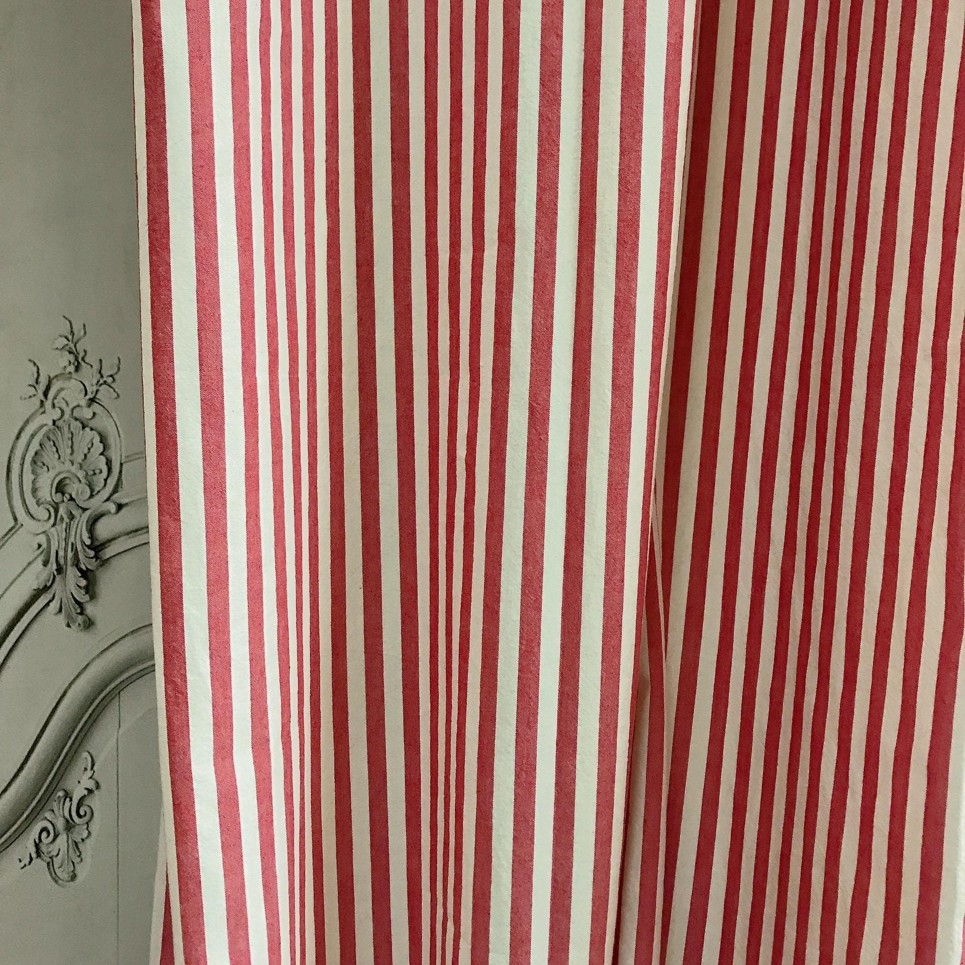 Soft Faded Red Stripe Curtain on Ivory